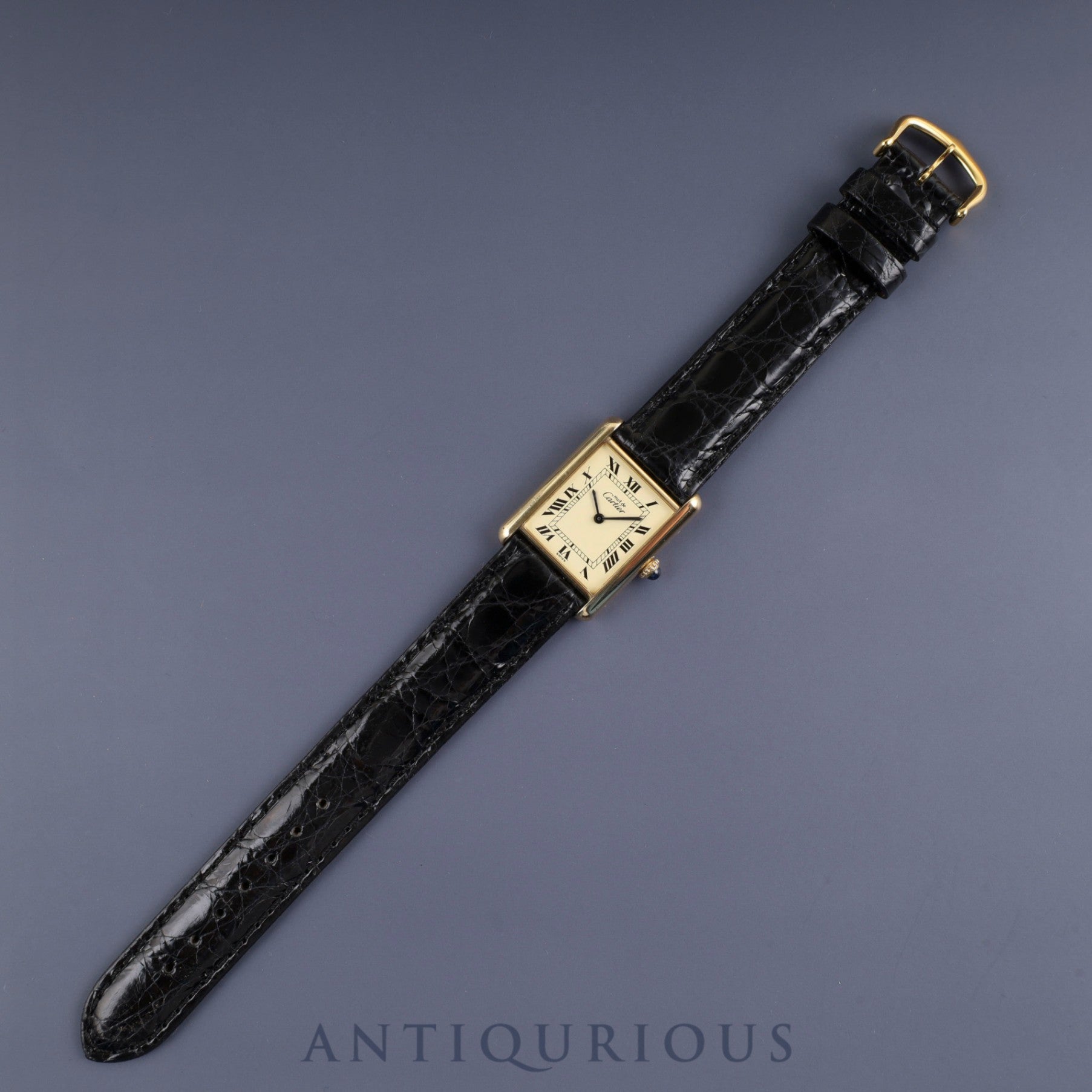Cartier Must Tank LM Manual Winding Cal. 78-1 SV925 Leather Strap with Genuine GP Buckle Ivory Roman Dial Circa 1976-1981 Overhauled