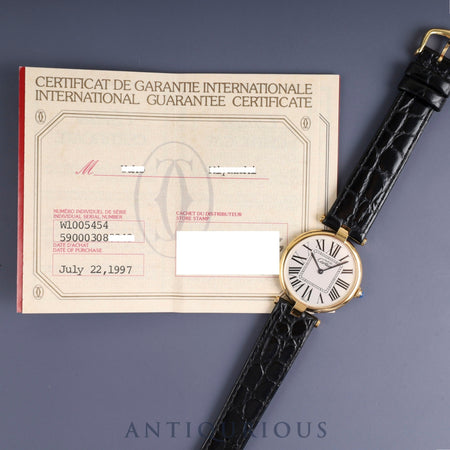 Cartier Must Vendôme VLC LM W1005454 / 590003 Quartz Caliber 90 SV925 Leather Strap Genuine GP Buckle Opalescent Dial Warranty (1997 / Personally Inscribed) Overhauled