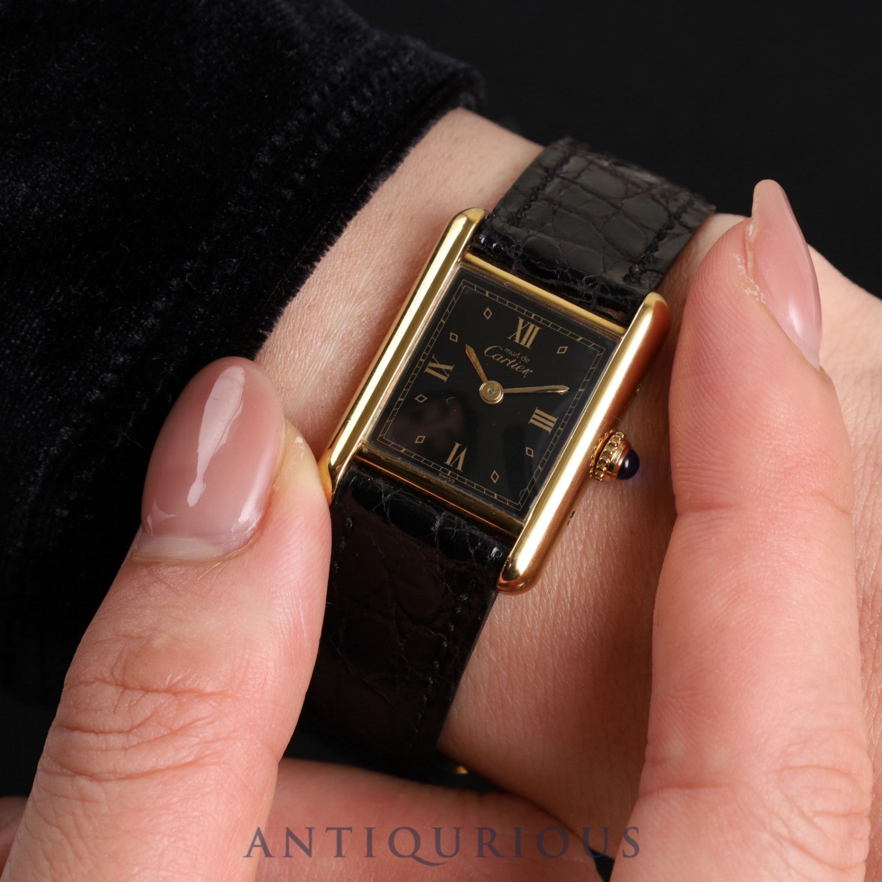 カルティエ マストタンク SM 5057001 クォーツ Cal.057 SV925 純正革ベルト 純正Dバックル ブラック飛びローマン文字盤 保証書(1993年 ) オーバーホール済み