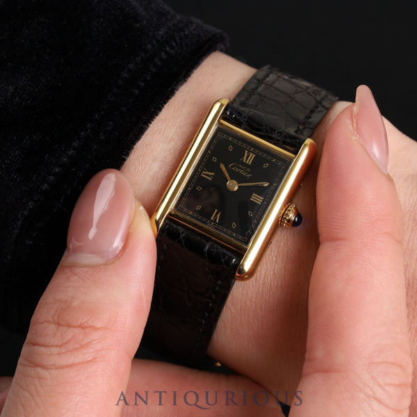 Cartier Must Tank SM 5057001 Quartz Cal.057 SV925 Genuine leather strap Genuine D buckle Black Roman dial Warranty (1993) Overhauled
