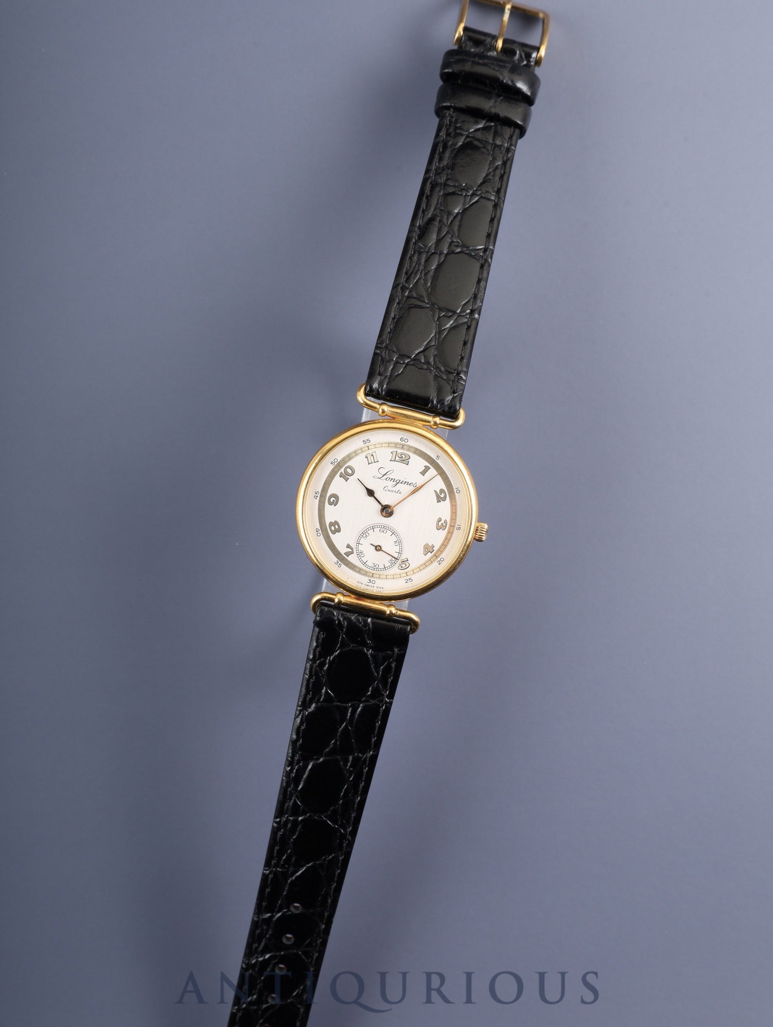 Longines 150th Anniversary Model 976.5162 Quartz Caliber L976.2 Stainless Steel/GP Leather Strap with Genuine GP Buckle, White and Gold Dial, Overhauled