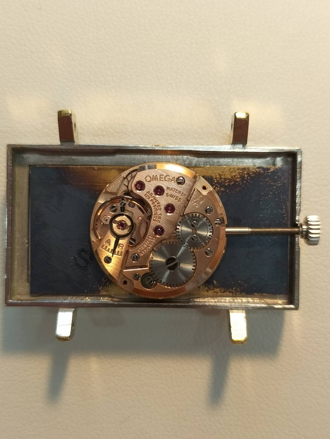 オメガ デ・ヴィル 5110383 手巻き Cal.620 SS 革 純正尾錠(SS) ネイビー文字盤 オーバーホール済み