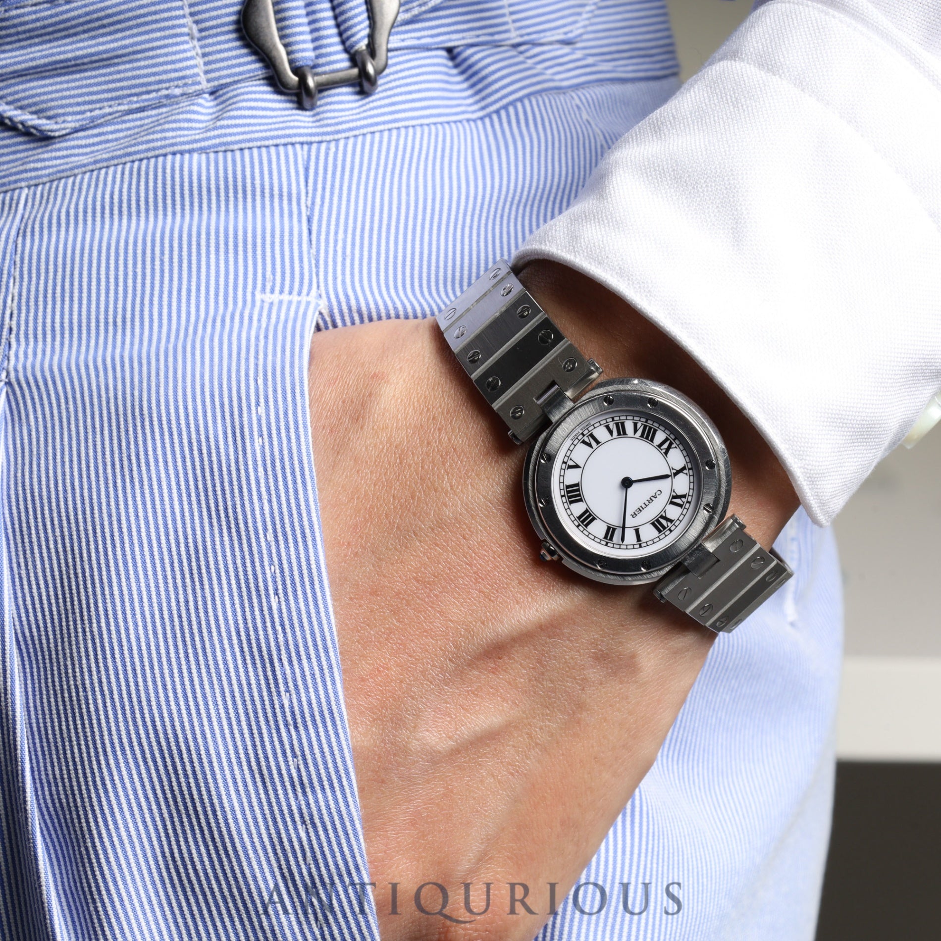 カルティエ サントス ヴァンドーム LM 83038188/8192 クォーツ SS SS ホワイトローマン文字盤 カルティエブティックにてコンプリートサービス(フルメンテナンス)済み