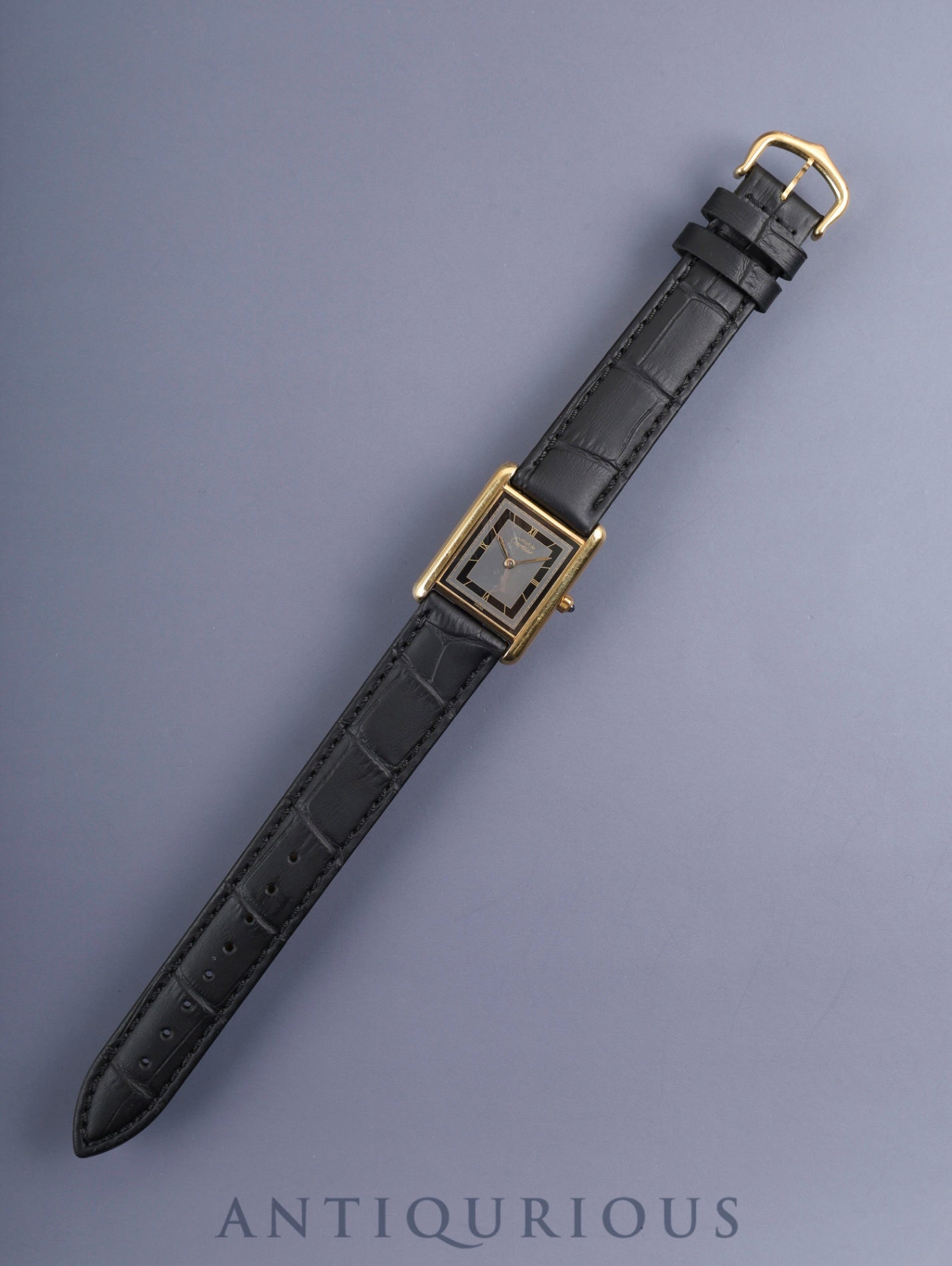 カルティエ マストタンク LM 6 81006 クォーツ Cal.81 SV925 革 純正尾錠(GP) グレー飛びローマン文字盤 オーバーホール済み