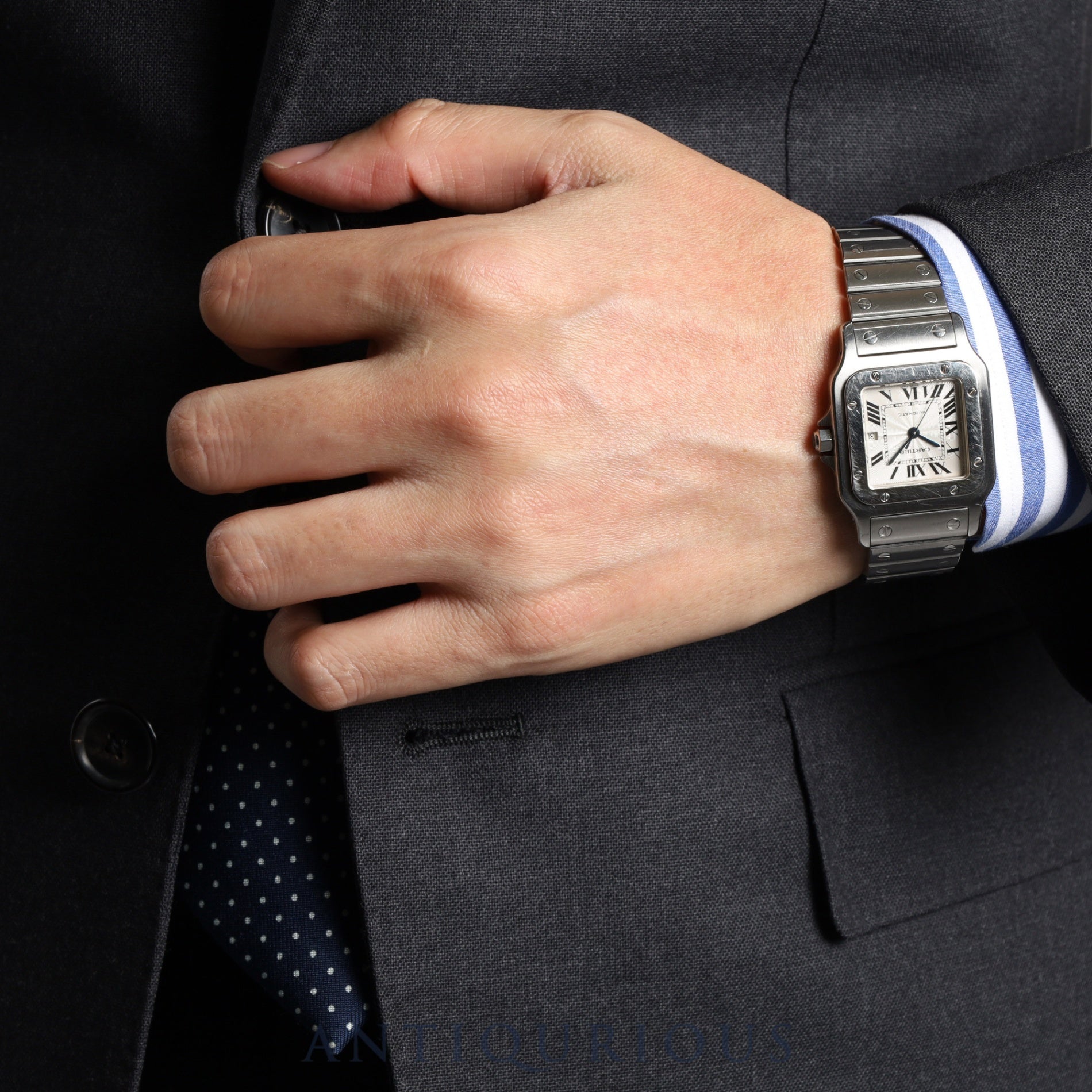 カルティエ サントス ガルベ LM 2319 自動巻き SS SS ギョーシェシルバーローマン文字盤 オーバーホール済み