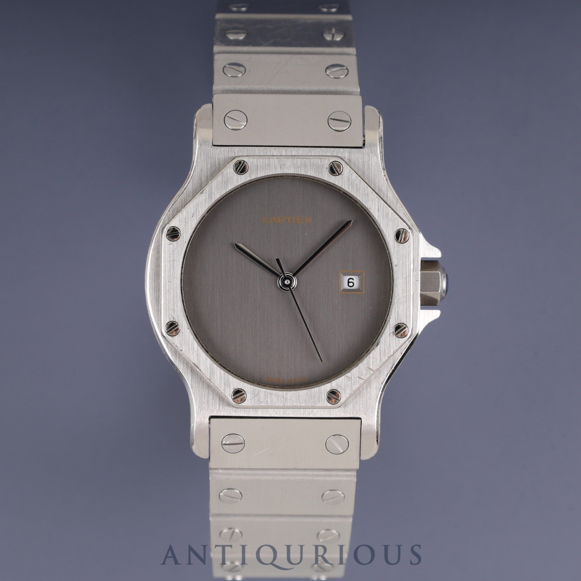 カルティエ サントス オクタゴン LM 2965 自動巻き SS SS グレーゴースト文字盤 冊子 保証書(1985年) カルティエブティックにてコンプリートサービス済み