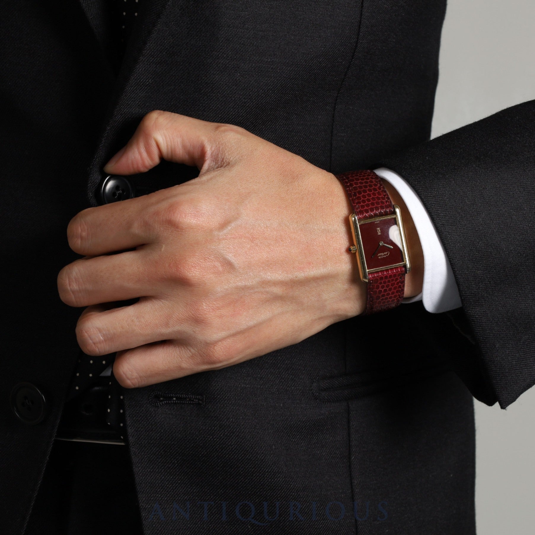 カルティエ マストタンク LM 681006 クォーツ Cal.81 SV925 純正革ベルト 純正尾錠(GP) ボルドー文字盤 箱 冊子 オーバーホール済み