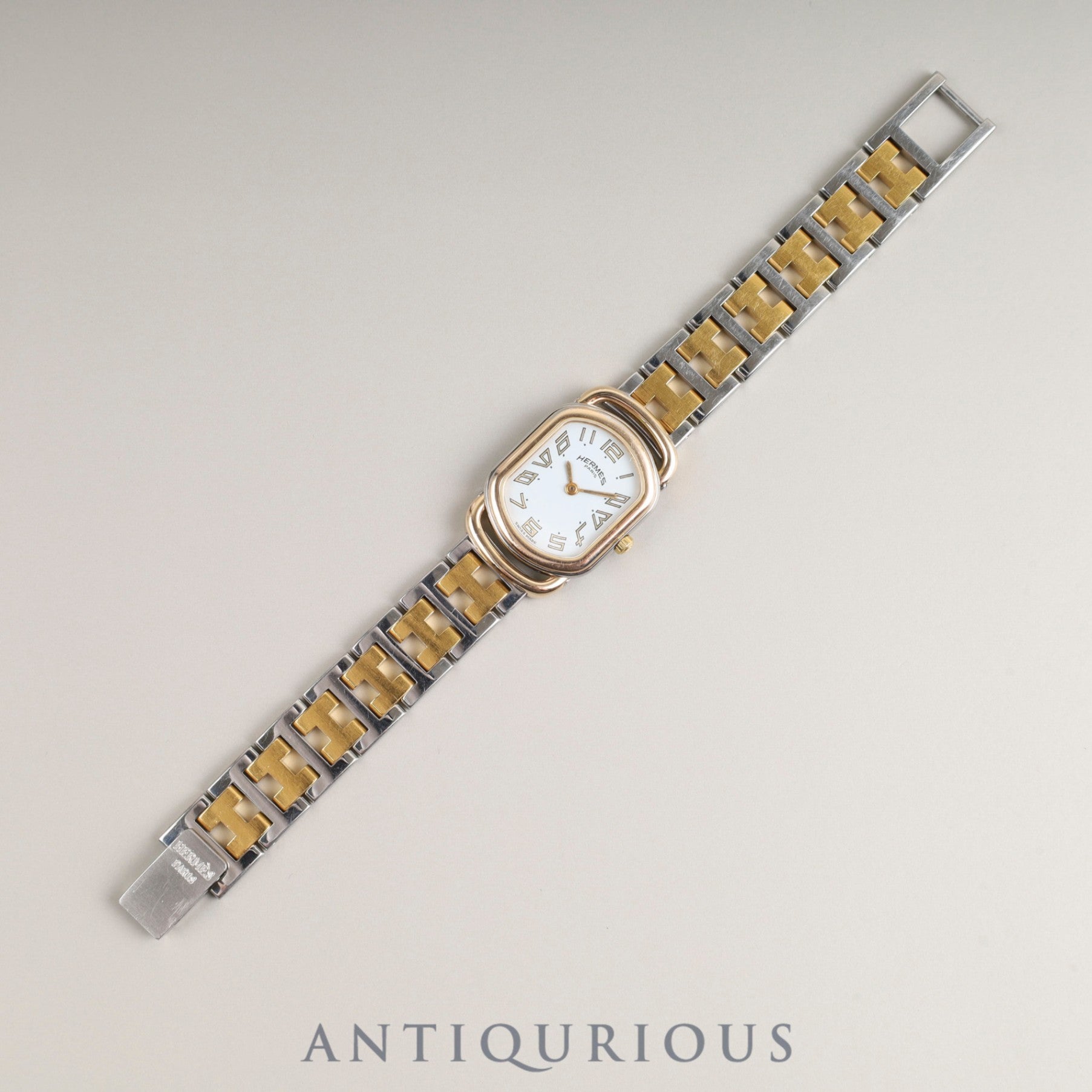 エルメス ラリー 77.03 クォーツ Cal.976.001 SS/GP SS/GP ホワイト文字盤 オーバーホール済み