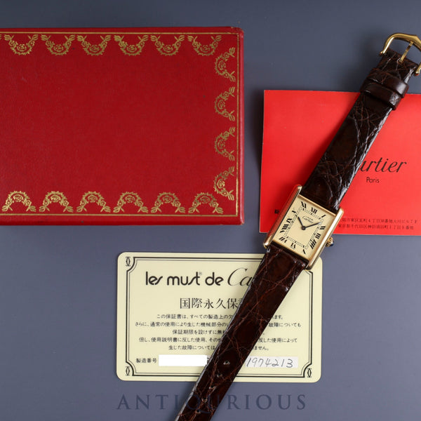 Cartier Must Tank LM 1974213 Manual winding Cal.78-1 SV925 Leather Genuine buckle (GP) Ivory Roman dial Box International lifetime warranty (1978) Overhauled