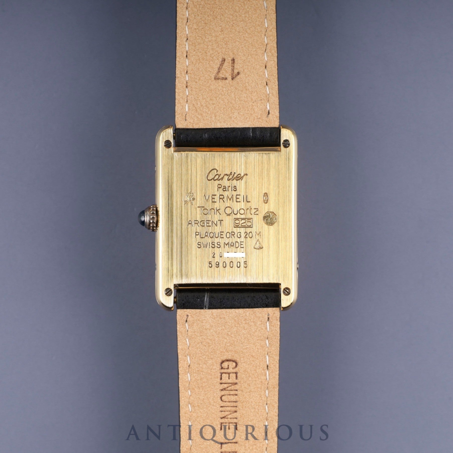 Cartier Must Tank LM 590005 Quartz Caliber - SV925 Leather Strap with Genuine D-Buckle (GP) Arabic Dial Circa 1982-1995 Overhauled and Finished to New