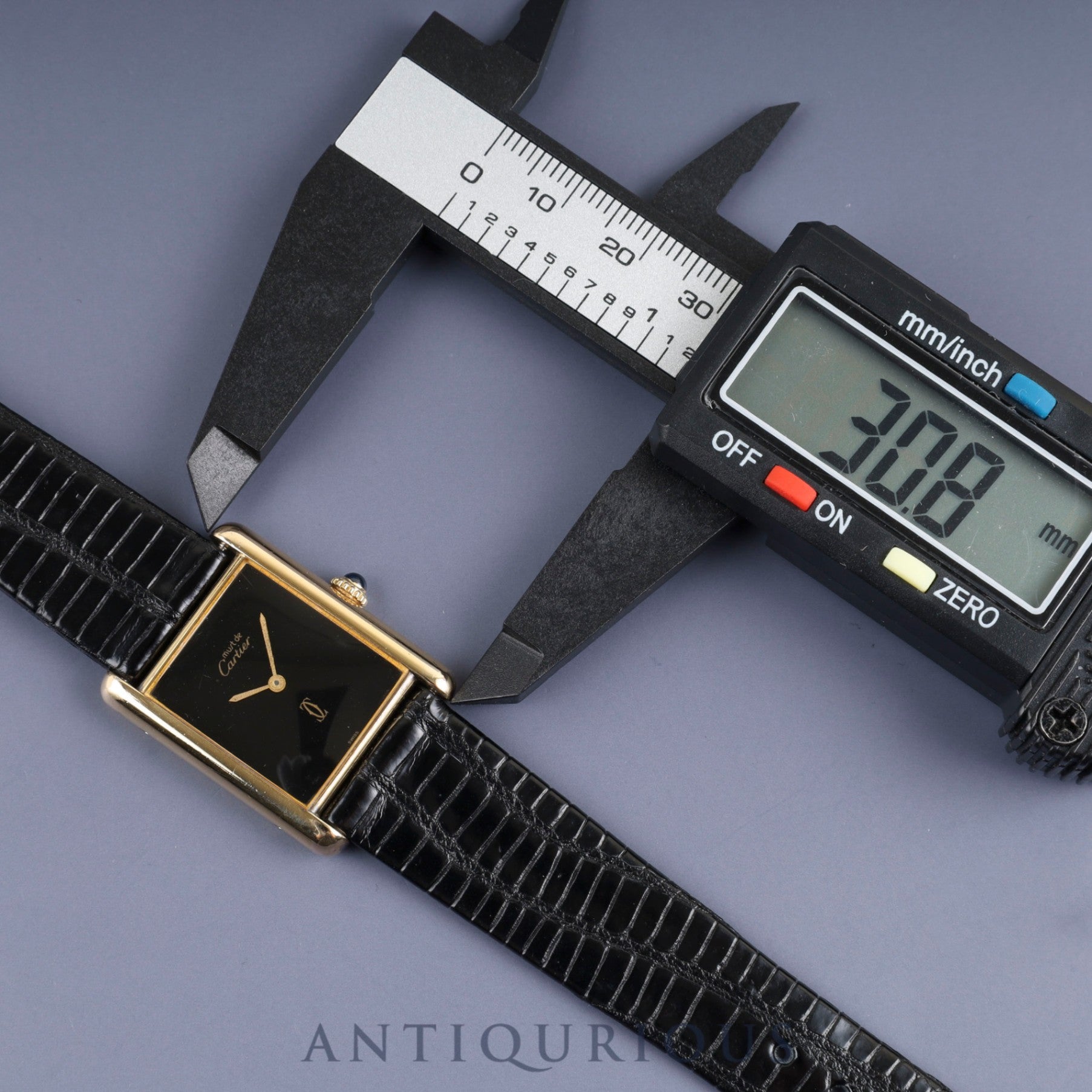 Cartier Must Tank LM Manual Winding Cal. 78-1 SV925 Leather Strap Genuine Buckle (GP) Onyx Dial Box Overhauled