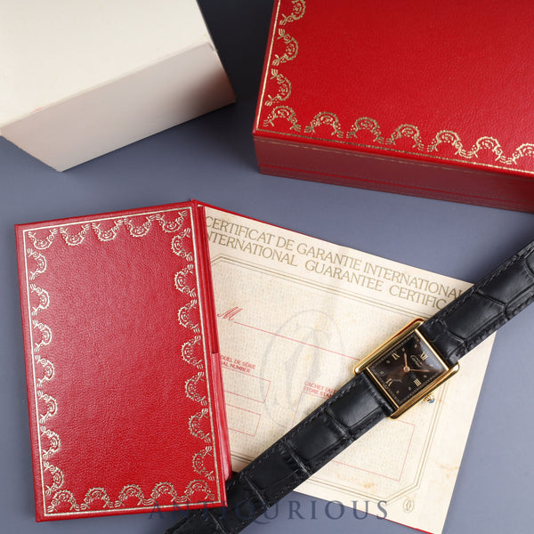 Cartier Must Tank LM 590005 Quartz Cal.90 SV925 Leather Genuine D Buckle (GP) Black Roman Dial Box Booklet Warranty (Unstated) Overhauled