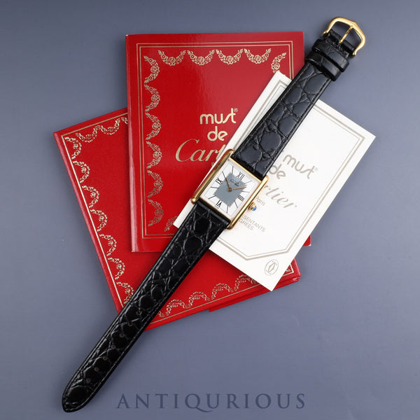 カルティエ マストタンク LM 590005 クォーツ SV925 革 グレー飛びローマン文字盤 冊子 カルティエブティックにてコンプリートサービス(フルメンテナンス)済み 新品仕上げ済み