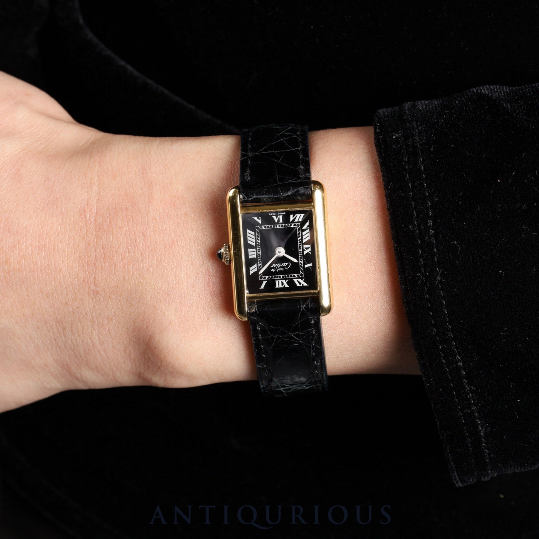 カルティエ マストタンク SM 手巻き Cal.78-1 SV925 純正革ベルト 純正尾錠(GP)ブラックローマン文字盤 オーバーホール済み