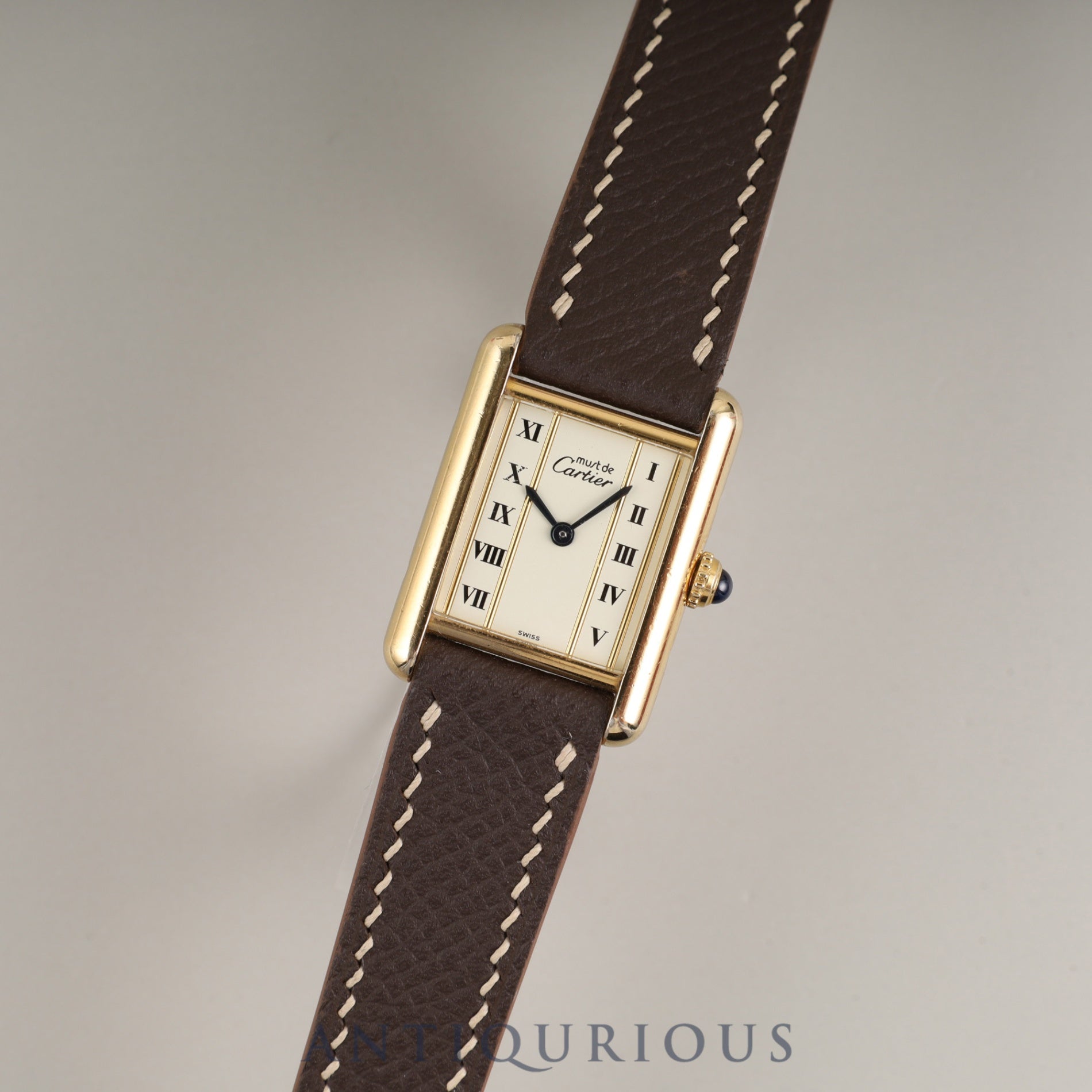 Cartier Must Tank SM W10030353/5057001 Quartz Caliber 057 SV925 Leather Straight Roman Dial with Genuine GP Buckle Box Overhauled