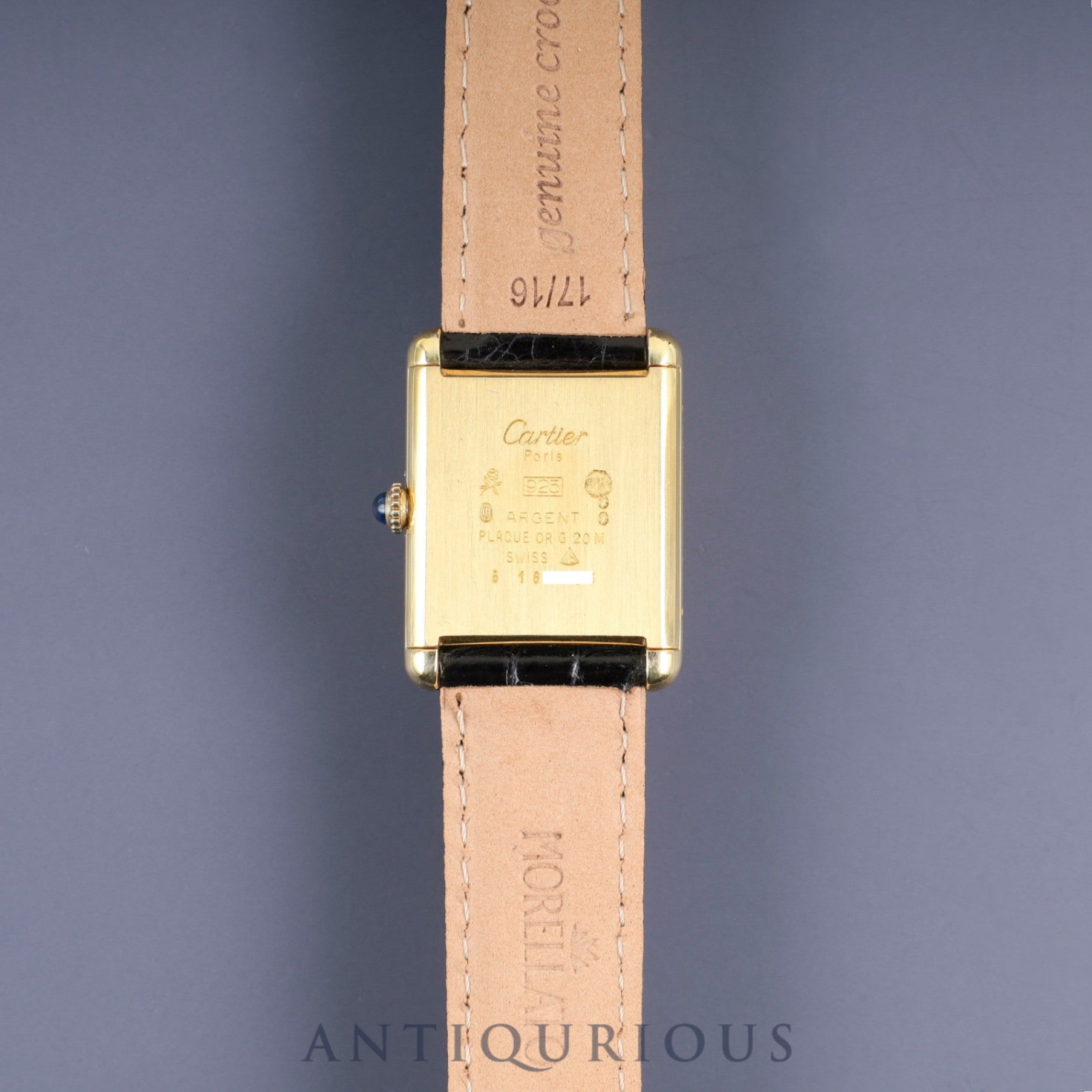 カルティエ マストタンク LM 手巻き SV925 革 純正尾錠(GP)アイボリーローマン文字盤 オーバーホール済み