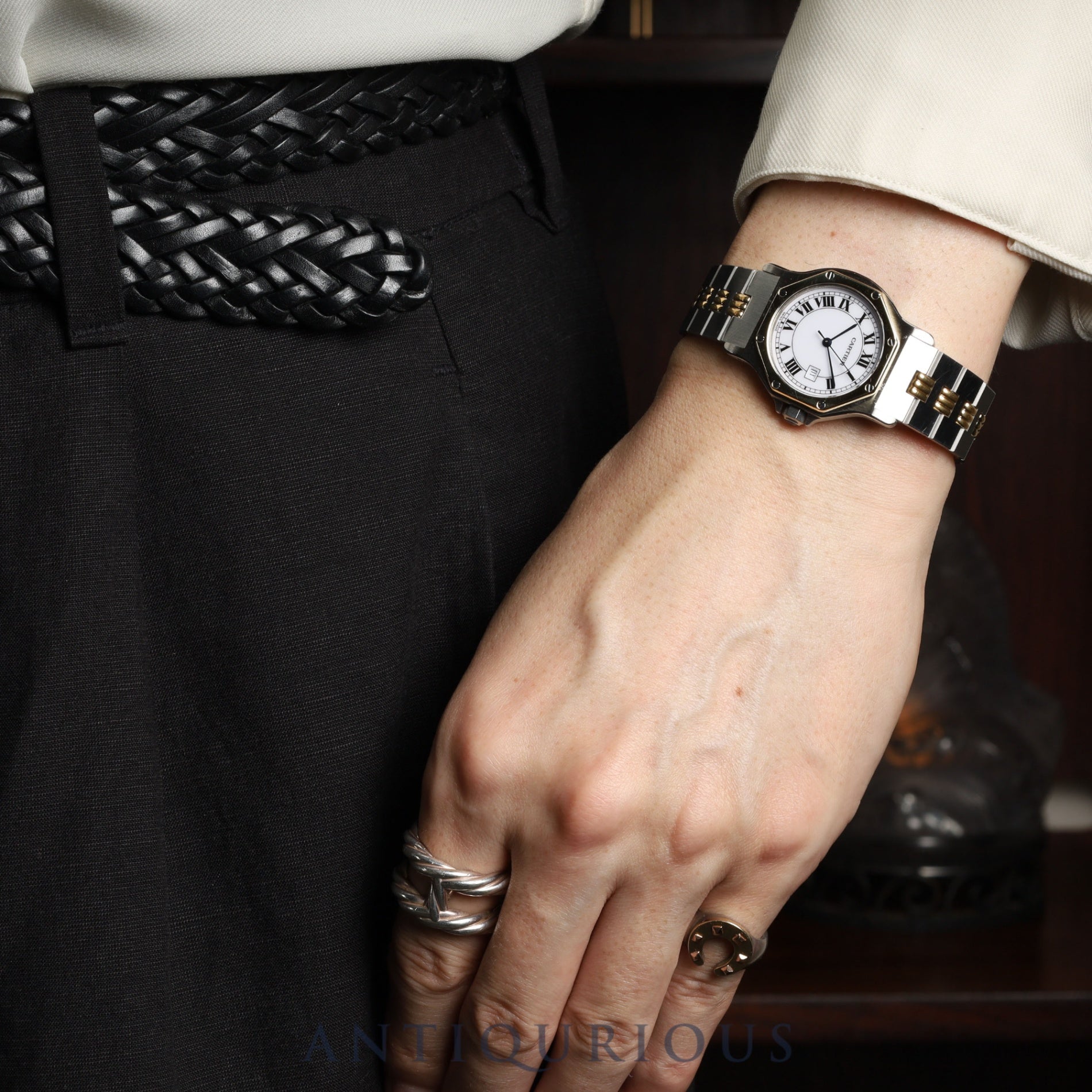 Cartier Santos Octagon LM 2966 Automatic, Stainless Steel/Yellow Gold, White Roman Dial, Booklet, Completely Serviced at a Cartier Boutique