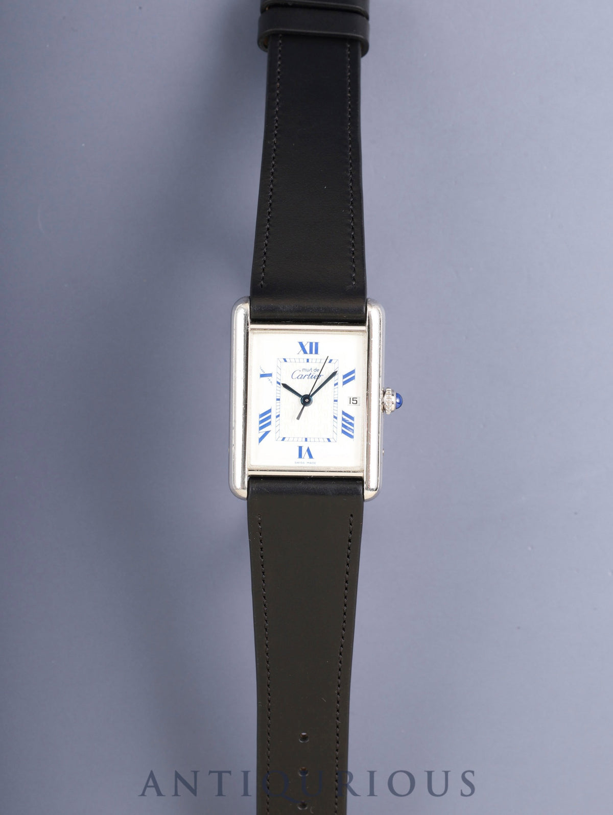 Cartier Must Tank GM (XL) W1014154 / 2414 Quartz Caliber 687 SV925 Leather Strap with Genuine Stainless Steel Buckle, White Roman Dial (SWISS MADE Marking), Overhauled