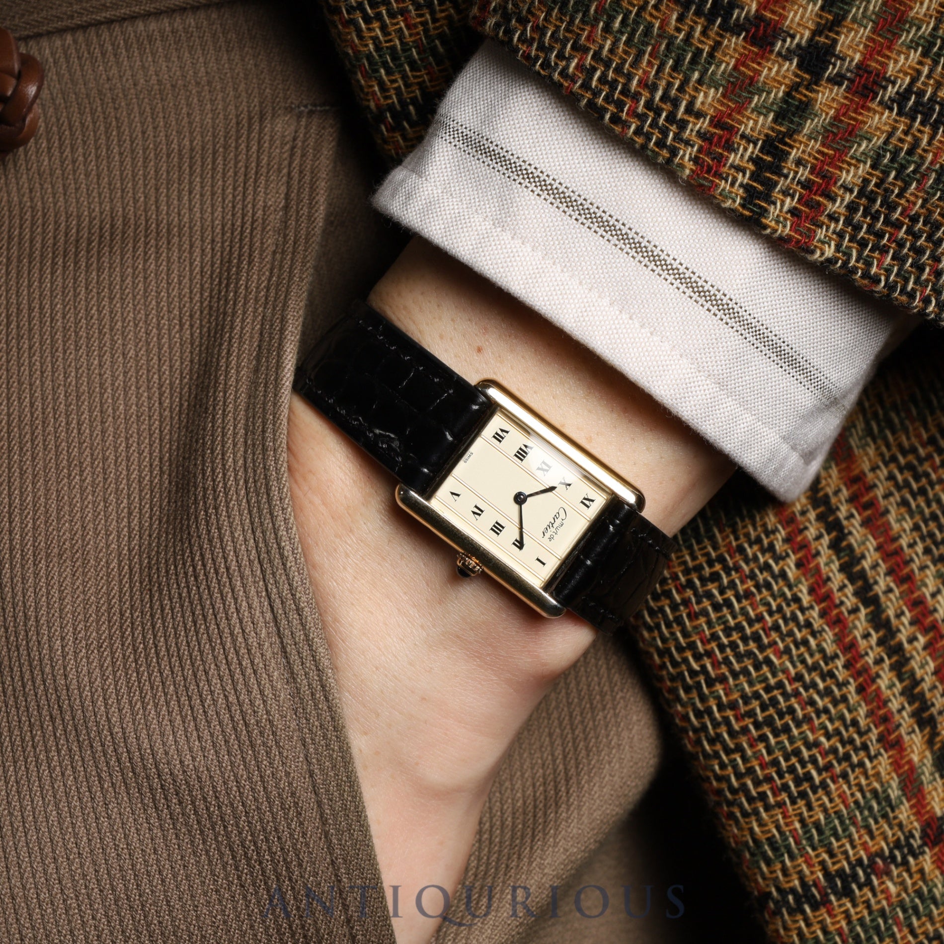 Cartier Must Tank LM 590005 Quartz Caliber 90 SV925 Leather Straight Roman Dial with Genuine GP Buckle, Overhauled