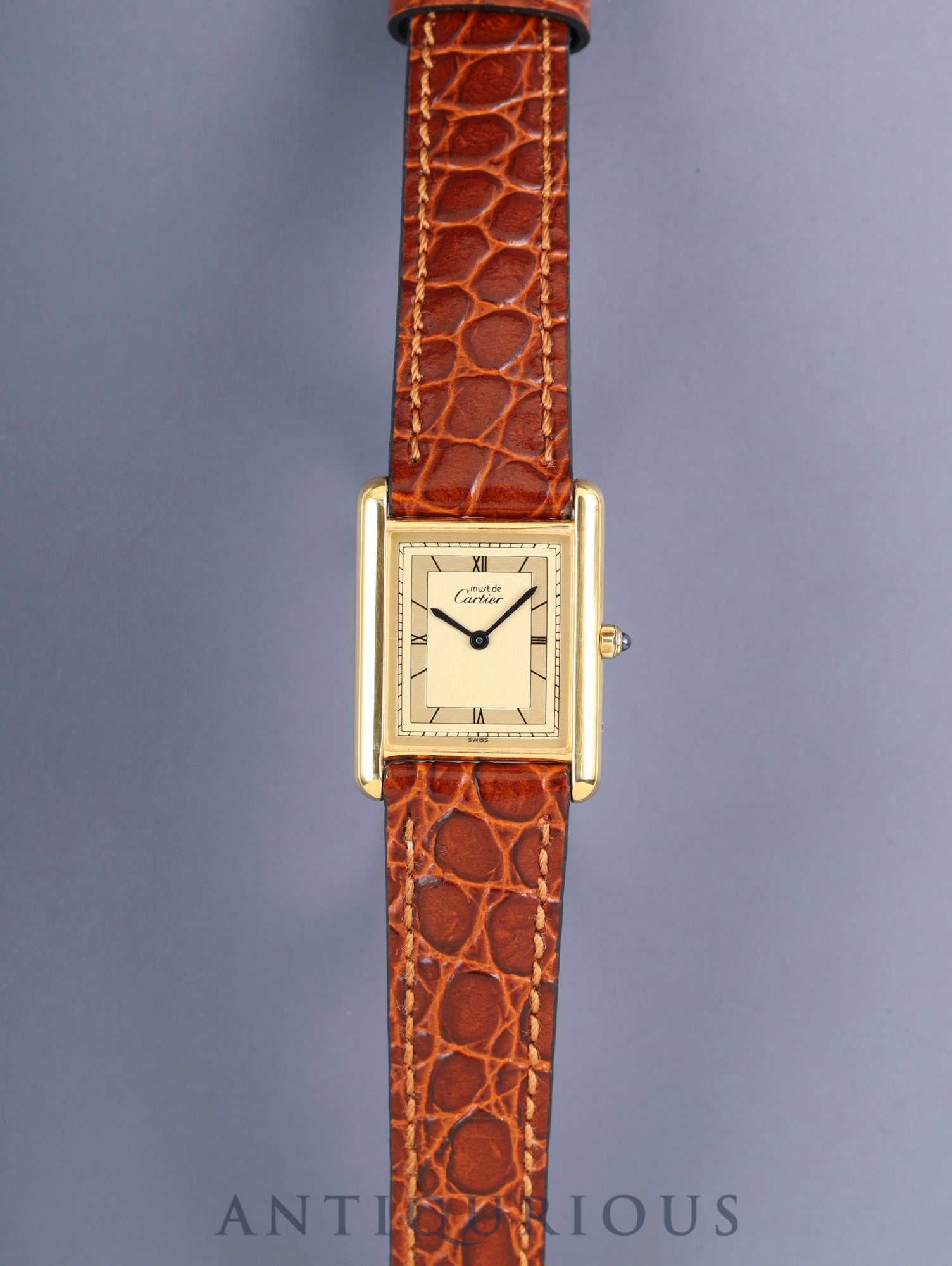 Cartier Must Tank LM 6 81006 Quartz Cal.859 SV925 Leather Original Pin Buckle (GP) Champagne Roman Numeral Dial (SWISS marking) With Original Leather Strap, Polished, Complete Service by Cartier Boutique