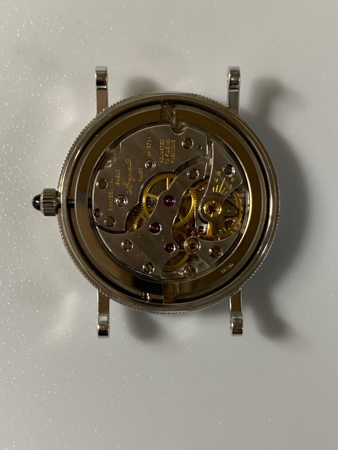 Breguet Crackle Moonphase 3280BB, manual winding, Cal. 818/4, 750WG, leather strap, original pin buckle (750WG), silver Roman numeral dial, box, recently overhauled.