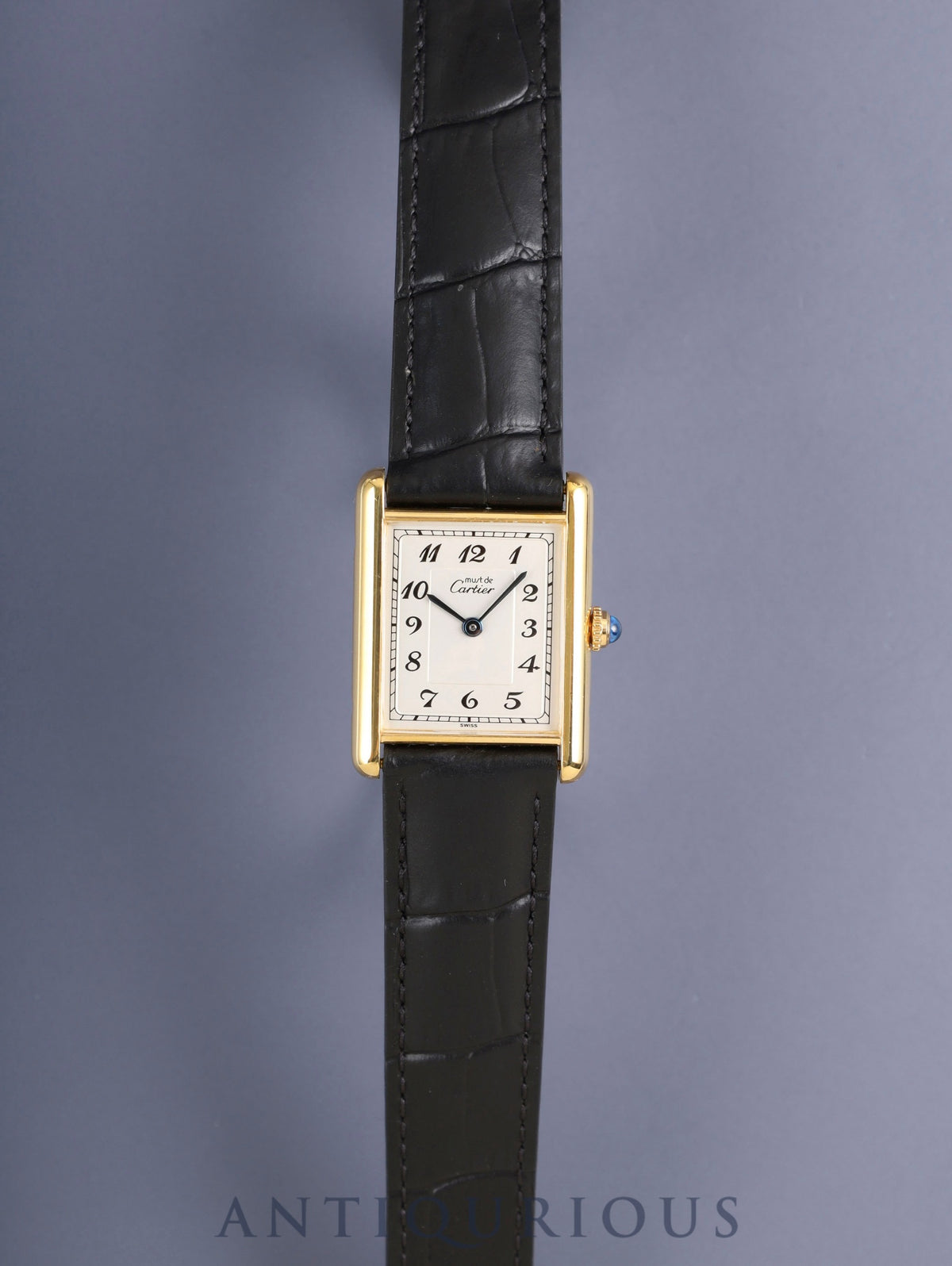 Cartier Must Tank LM 590005 Quartz Caliber 90 SV925 Leather Strap with Genuine D-Clasp (GP) Arabic Dial (SWISS Markings) Overhauled and Finished to Look Like New