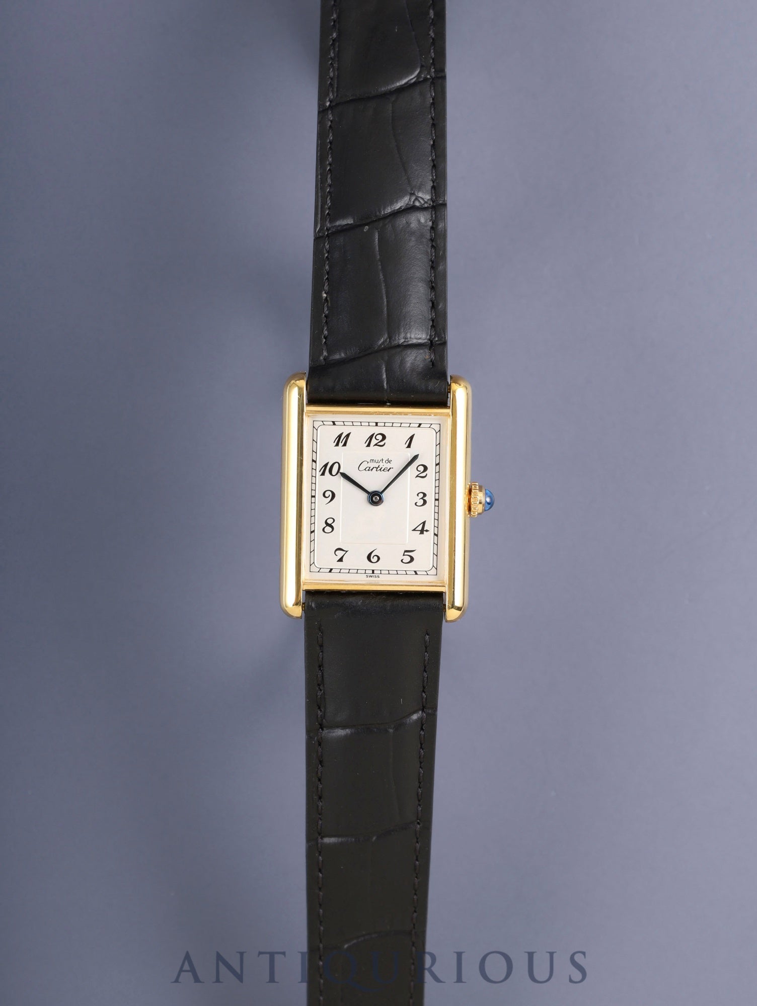 カルティエ マストタンク LM 590005 クォーツ Cal.90 SV925 革 純正Dバックル(GP)アラビア文字盤(SWISS表記)オーバーホール済み 新品仕上げ済み