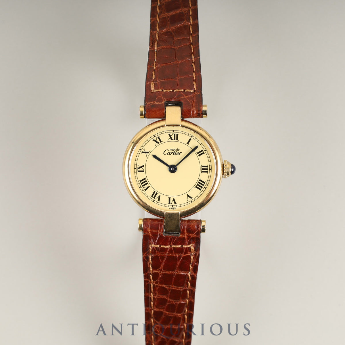 Cartier Must Vendôme VLC SM 590004 Quartz Caliber 90.09 SV925 with Genuine Leather Strap and Genuine GP Buckle. Ivory Roman Dial. Overhauled.