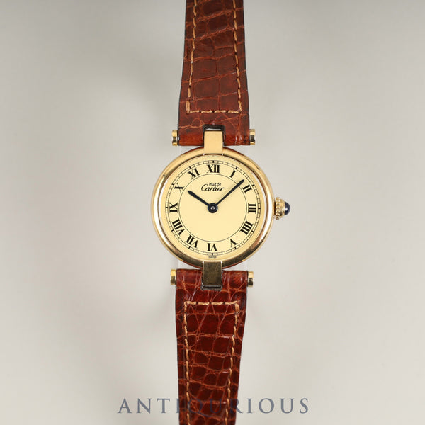 Cartier Must Vendôme VLC SM 590004 Quartz Caliber 90.09 SV925 with Genuine Leather Strap and Genuine GP Buckle. Ivory Roman Dial. Overhauled.