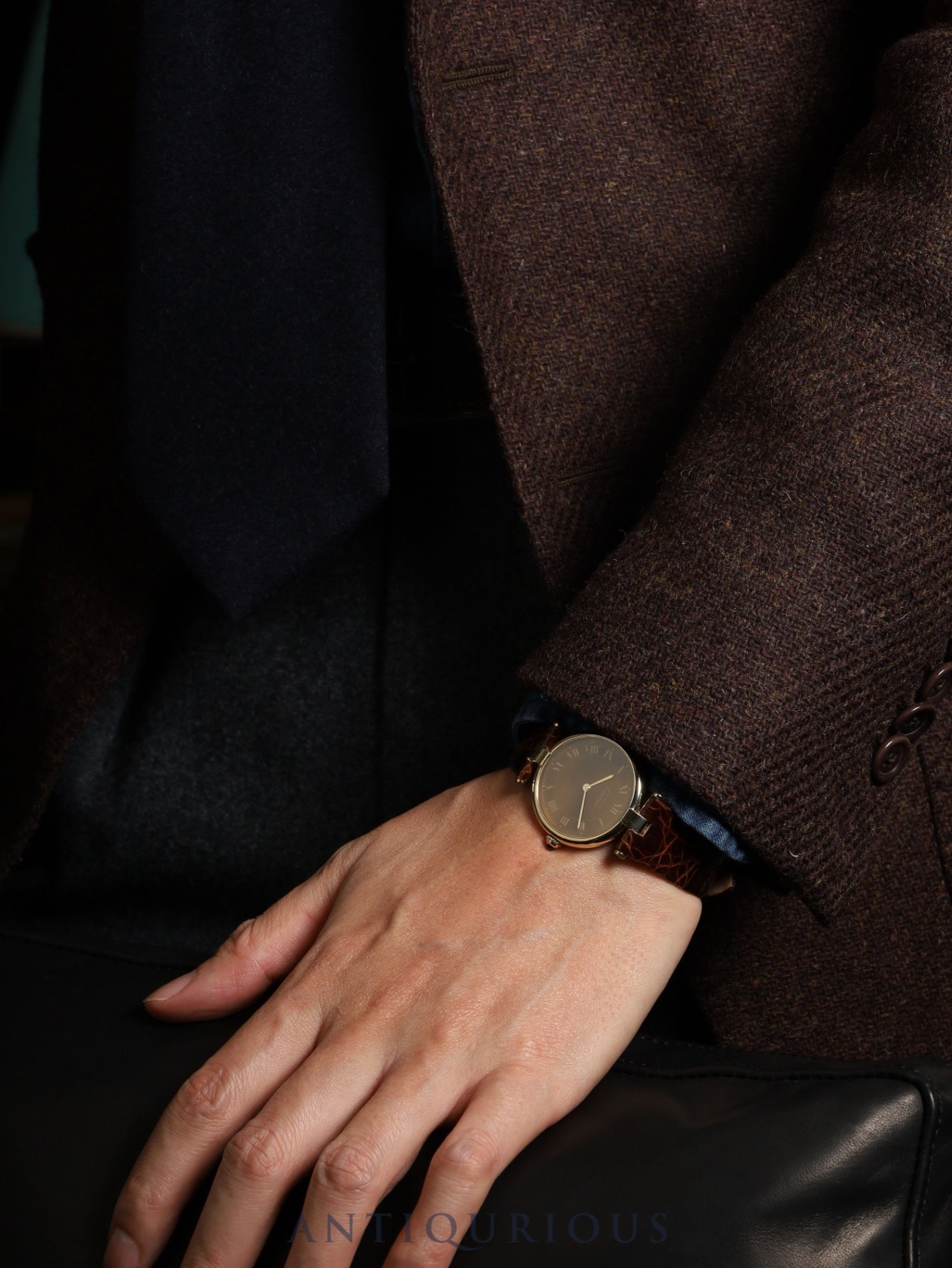 カルティエ マスト ヴァンドーム VLC LM 17 クォーツ SV925 革 純正尾錠(GP)マホガニー文字盤 保証書(1982年) カルティエブティックにてコンプリートサービス済み