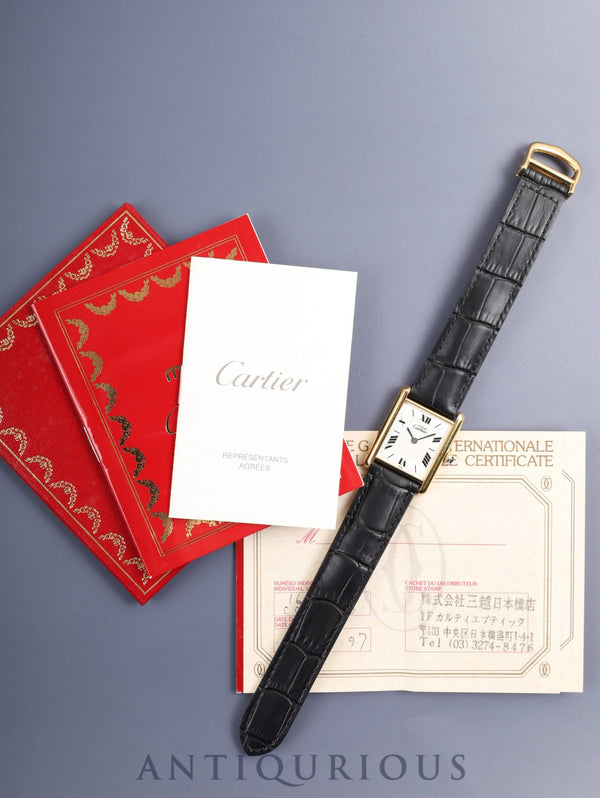Cartier Must Tank LM W1009554 / 1615 Quartz Caliber 90 SV925 Leather Strap with Genuine D-buckle (GP) White Roman CC Dial (SWISS notation) Booklet Warranty (1997) Overhauled