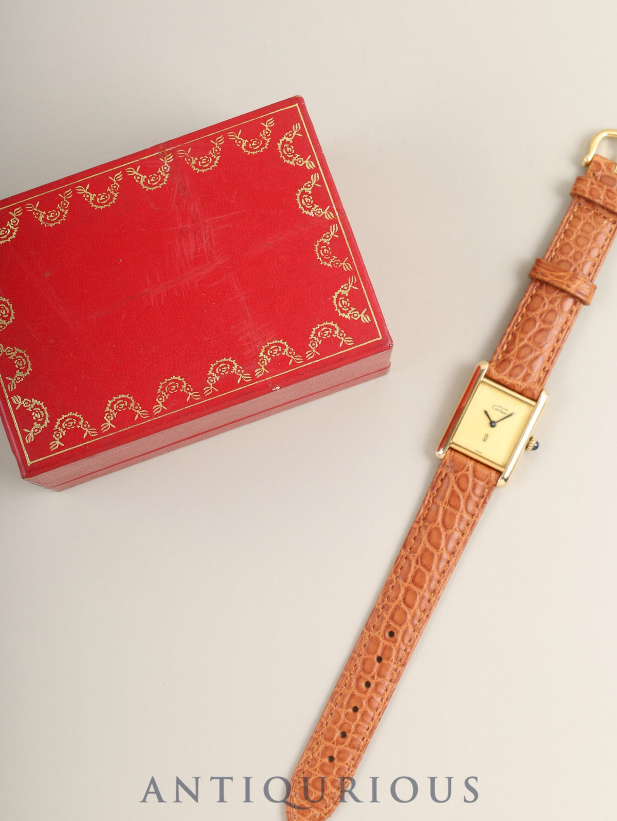 Cartier Must Tank SM Manual winding Cal.78-1 SV925 Leather Genuine pin buckle (GP) Ivory dial (SWISS表記) Box Overhauled