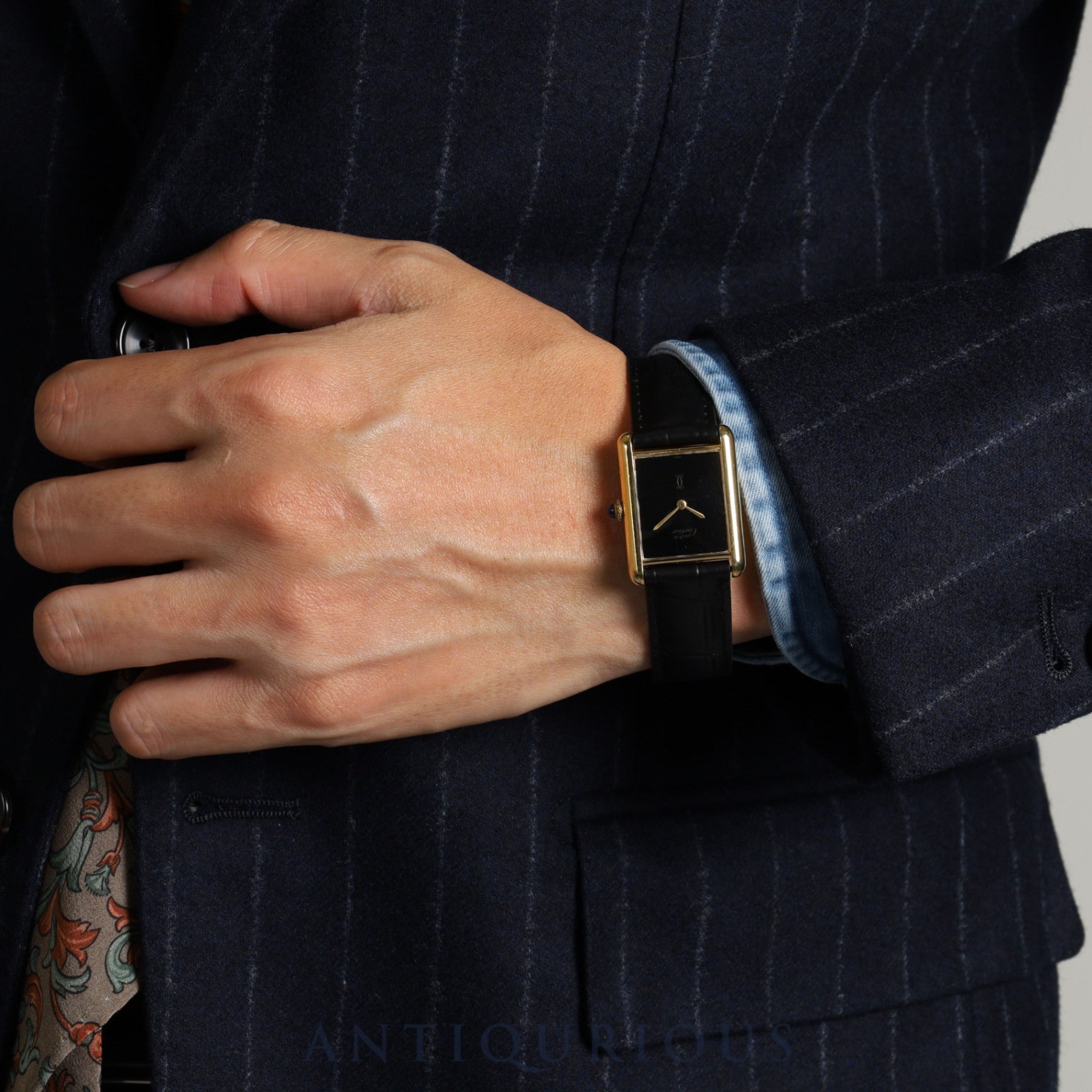 カルティエ マストタンク LM 手巻き Cal.78-1  SV925 革 純正Dバックル(GP)オニキス文字盤 オーバーホール済み 新品仕上げ済み