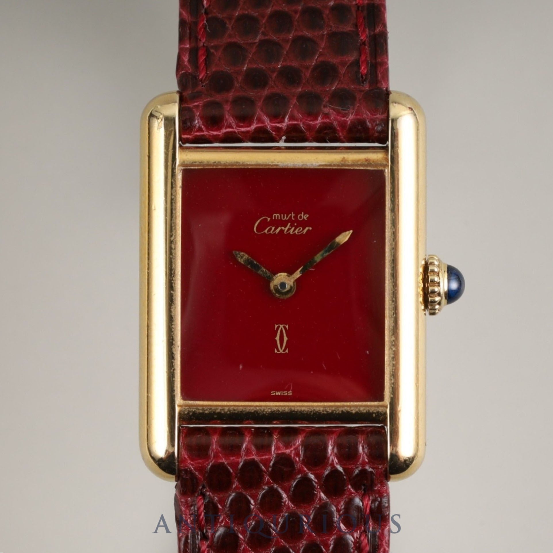 カルティエ マストタンク SM 手巻き Cal.78-1 SV925 革 純正尾錠(GP) ガーネットダイアル ボルドー文字盤 オーバーホール済み
