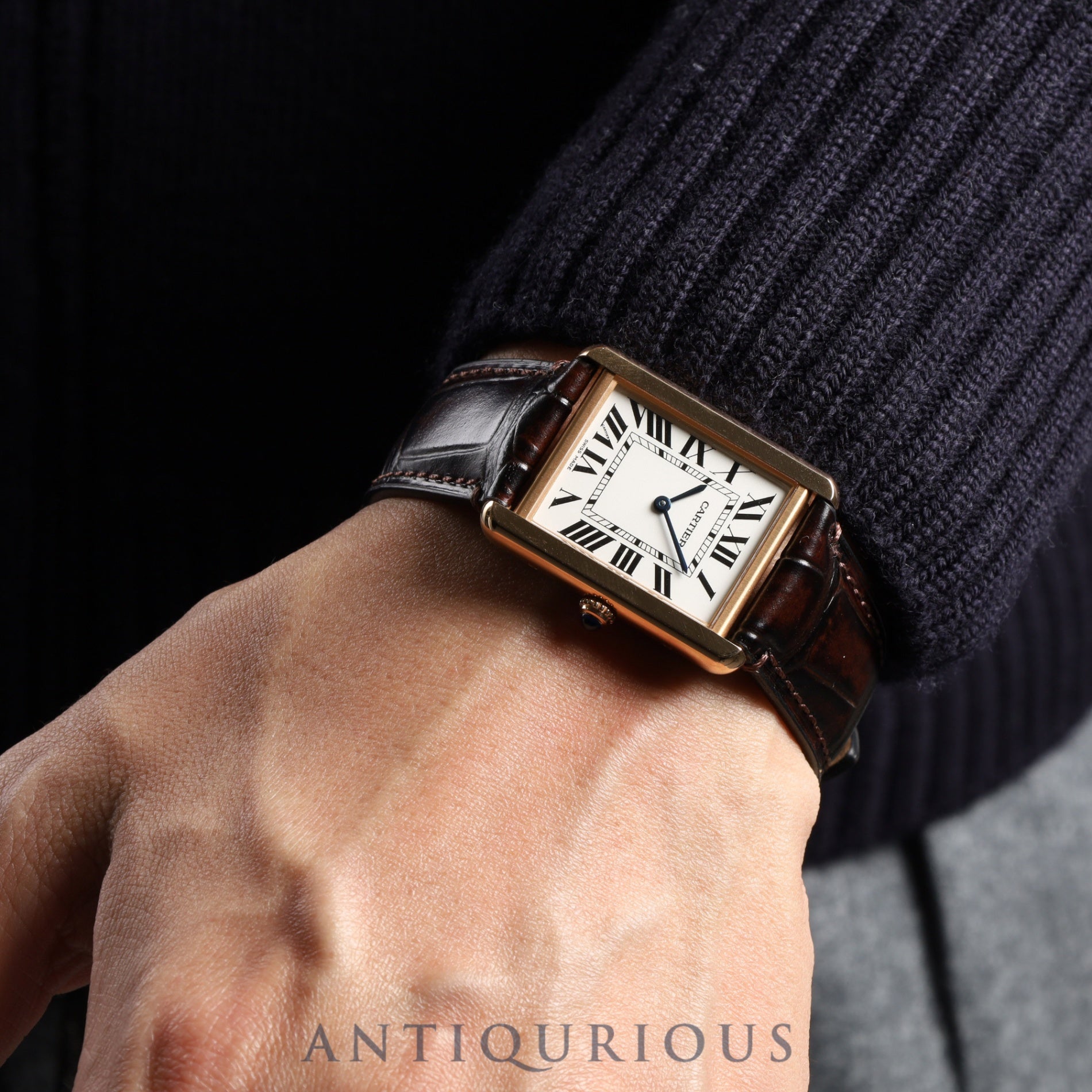 Cartier Tank Solo LM W5200025 / 3167 Quartz PG / SS Leather Genuine buckle (750) Silver dial Box Warranty (2015) Battery replaced