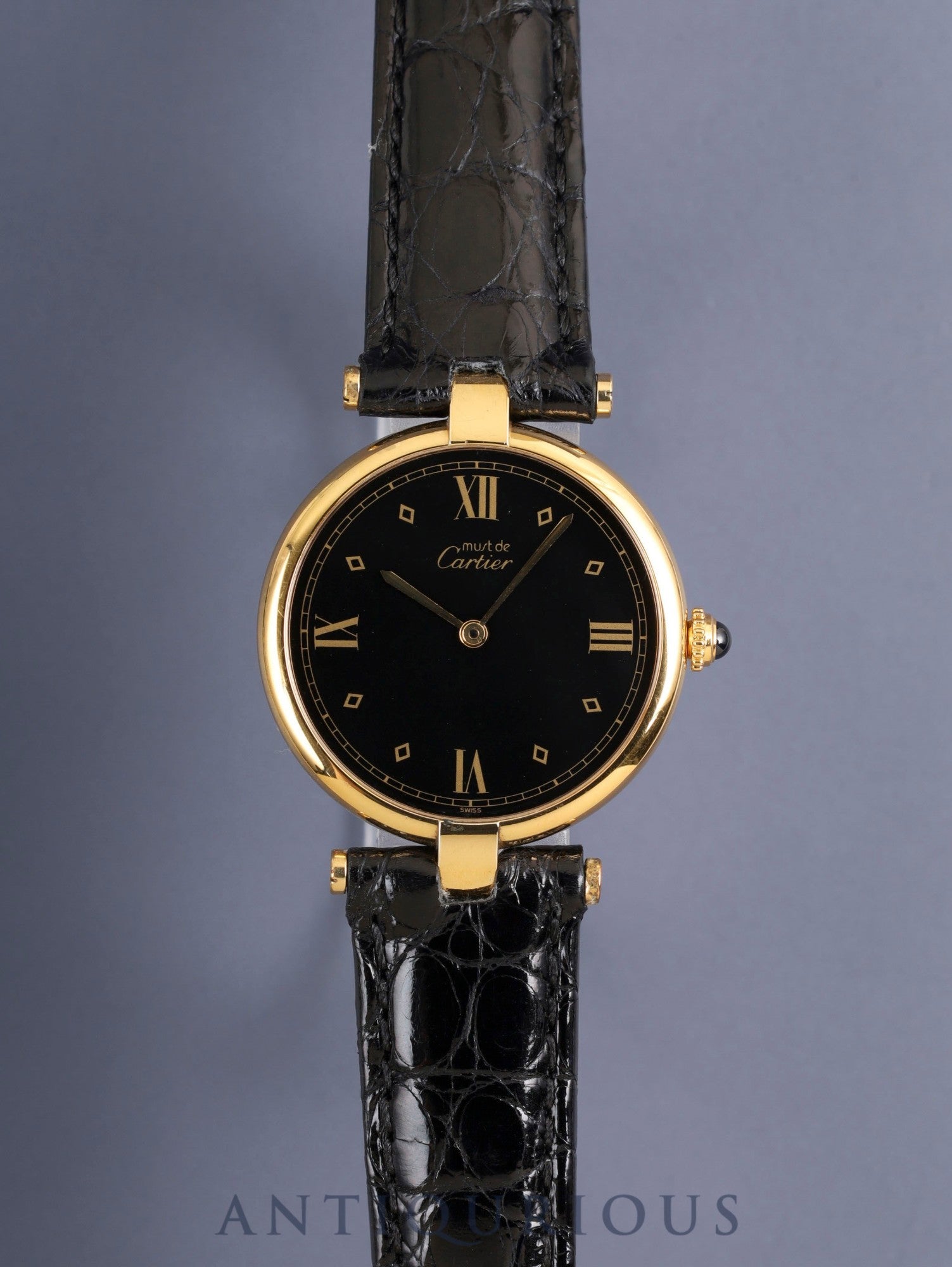 Cartier Must Vendome VLC LM 590003 Quartz Cal.90 SV925 Leather Genuine D-Buckle (GP) Black Roman Dial (SWISS marking) Overhauled