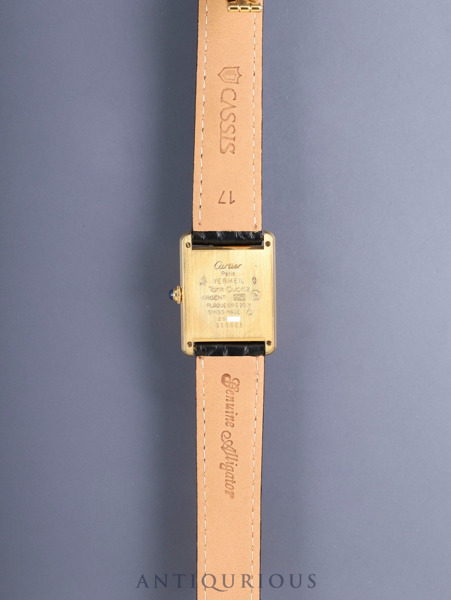 カルティエ マストタンク LM 590005 クォーツ SV925 革 純正Dバックル(GP) ブラック飛びローマン文字盤(SWISS MADE表記) カルティエブティックにてコンプリートサービス済み