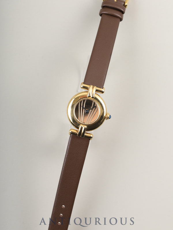 カルティエ マストコリゼ 590002 クォーツ Cal.90 SV925 革 純正尾錠(GP)ゴールド文字盤 オーバーホール済み