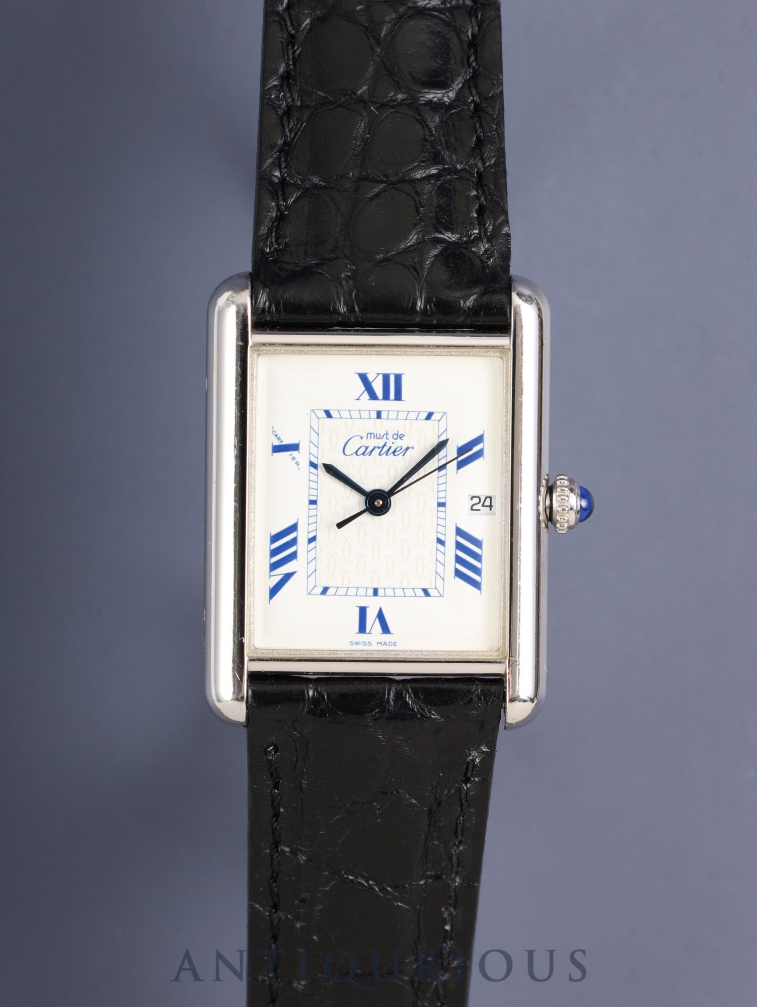 カルティエ マストタンク GM(XL)2414 クォーツ Cal.697 SV925 革 純正Dバックル(SS) ホワイト飛びローマン文字盤(SWISS MADE表記 )オーバーホール済み