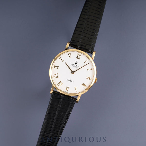 ロレックス チェリーニ 5112/8 手巻き Cal.1602 18K 革 純正尾錠(750) ホワイトローマン文字盤 W番(1994年~1995年)保証書 箱 冊子 純正ベルト オーバーホール済み