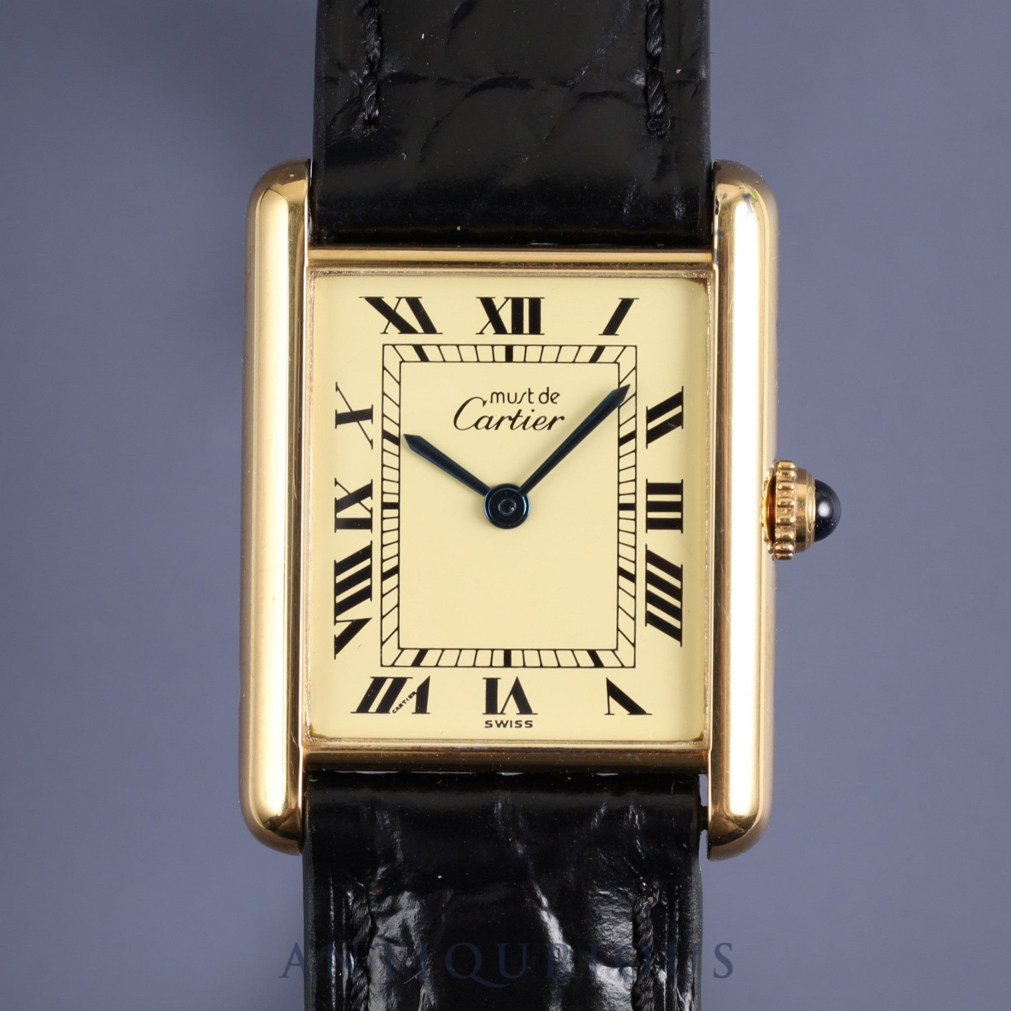 Cartier Must Tank LM 590005 Quartz Cal.90 SV925 Leather Genuine Buckle (GP) Ivory Roman Dial Overhauled