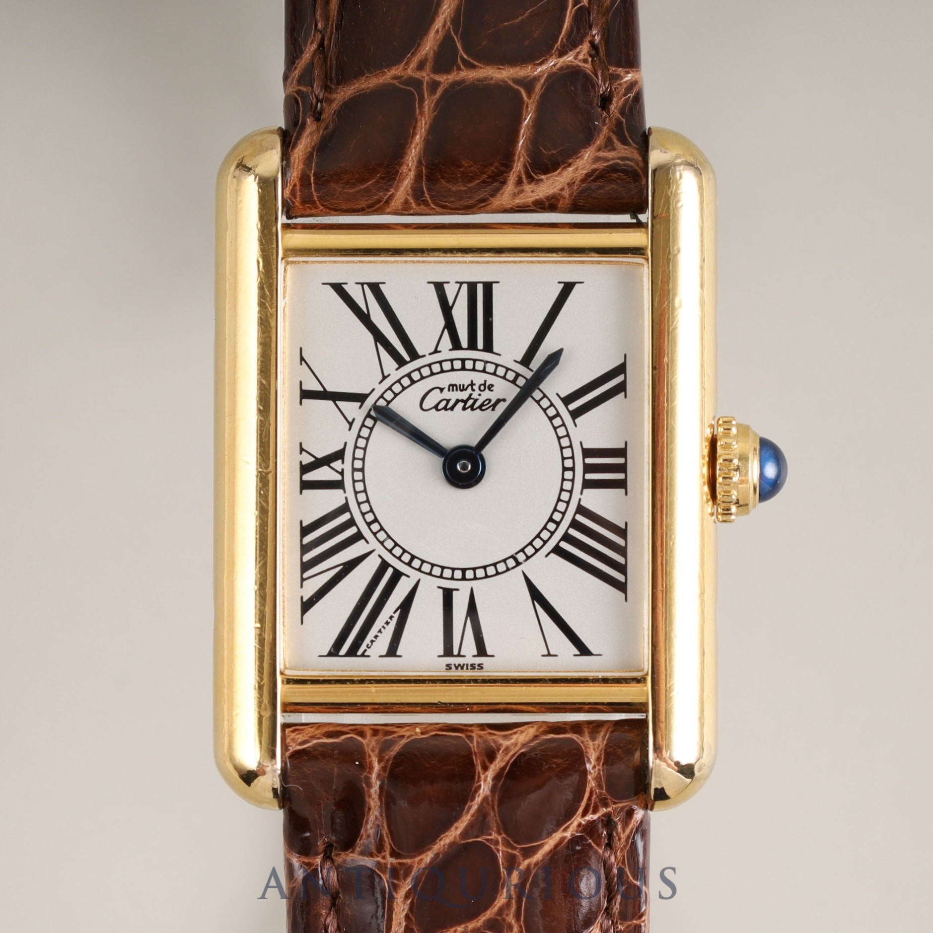 Cartier Must Tank SM 5057001 Quartz Cal.057 SV925 Leather Genuine D-buckle (GP) Opalan dial Overhauled