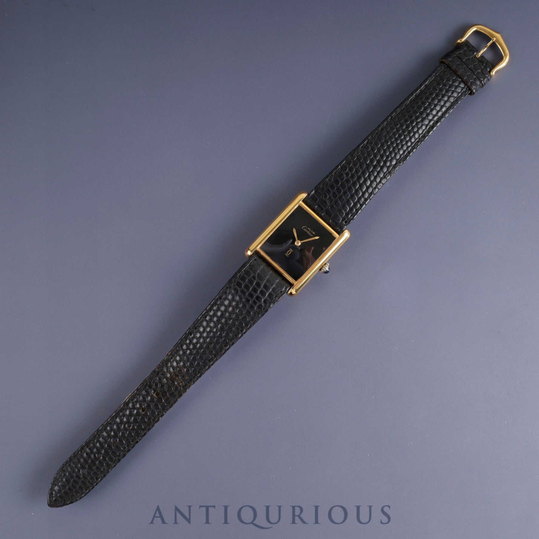 Cartier Must Tank LM Manual Winding Cal. 78-1 SV925 Genuine Leather Strap Genuine Buckle (GP) Black Onyx Dial Circa 1976-1981 Box Overhauled