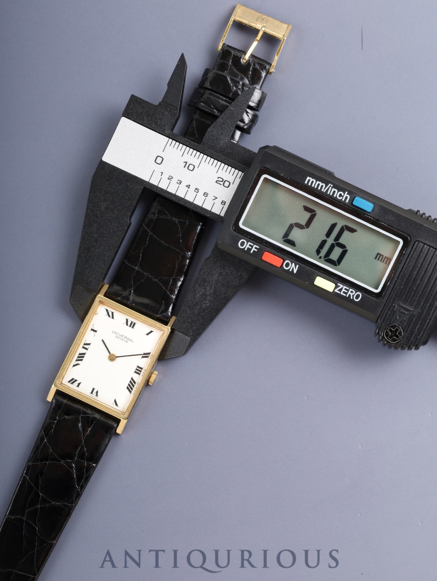 Universal Genève Rectangular Hand-Wound Cal.42 750YG Leather Strap with Genuine GP Buckle, White Roman Dial, Overhauled