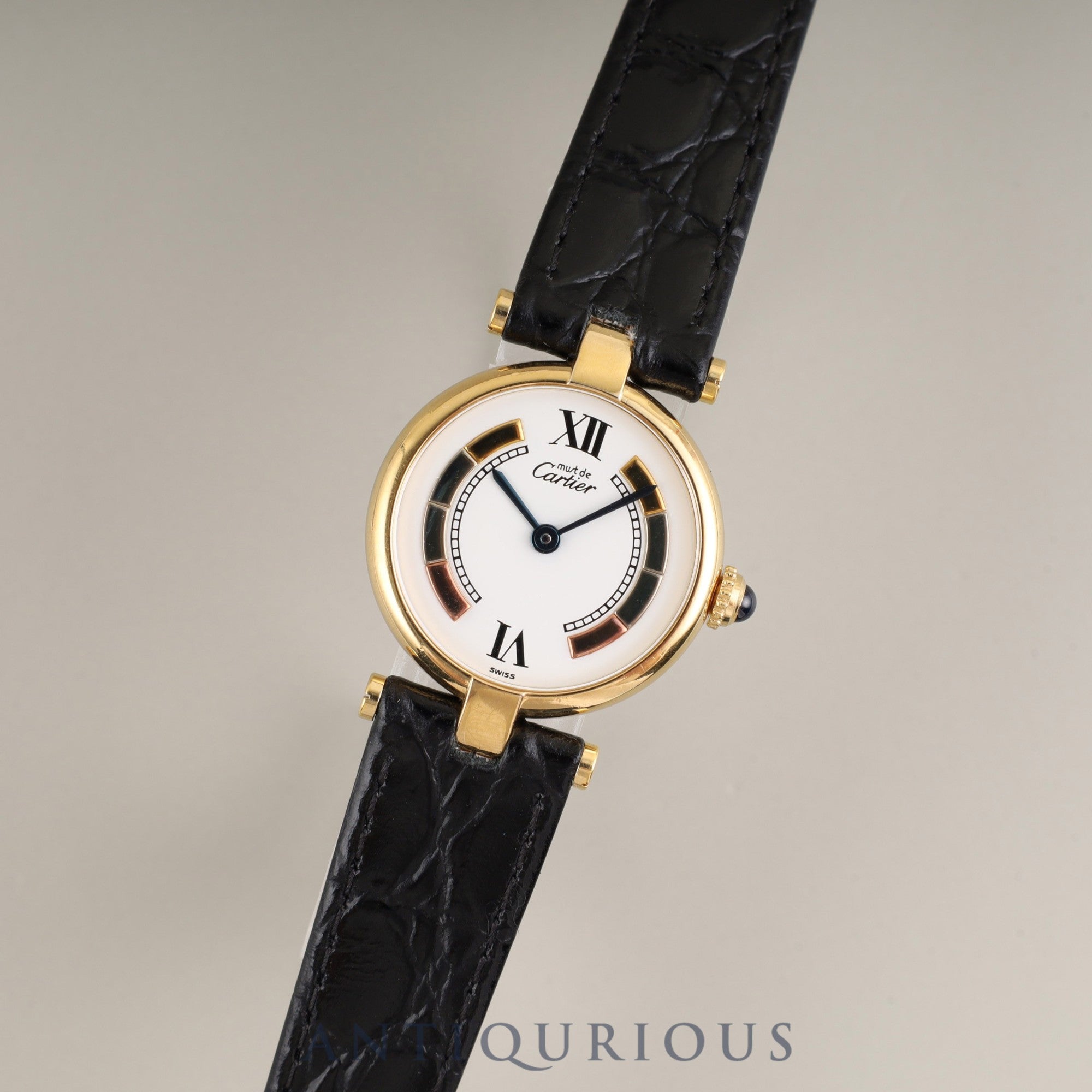 Cartier Must Vendôme VLC SM W1006554/590004 Quartz Caliber 90 SV925 Leather Strap with Genuine GP Buckle, Side Trinity Dial, Box, Overhauled