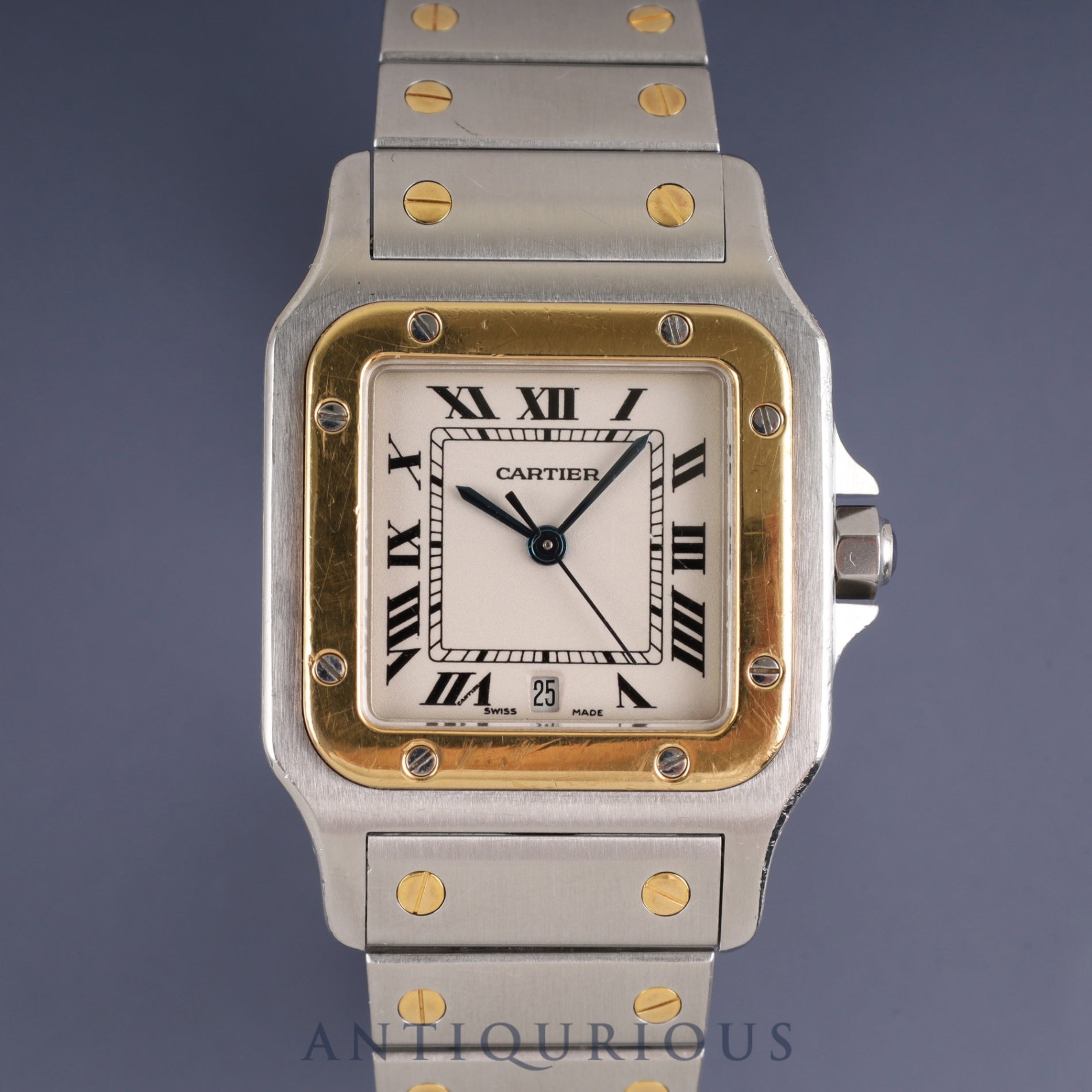 Cartier Santos Galbee LM W20011C4 / 1566 Quartz Caliber 687 Stainless Steel/Yellow Gold Ivory Roman Dial Overhauled