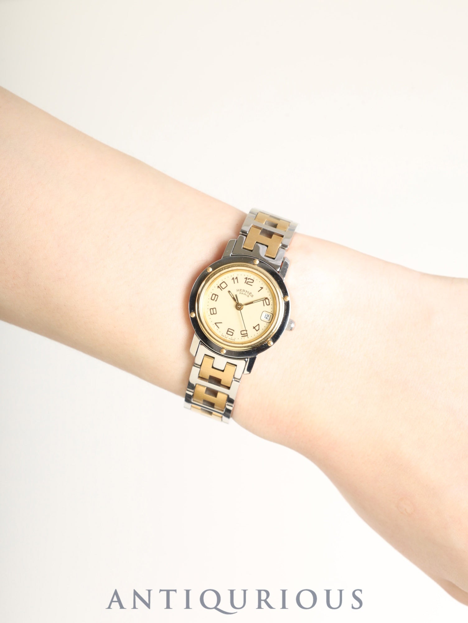 Hermès Clipper CL4.220 Quartz Cal.- SS/GP SS/GP Ivory Dial Box Warranty (1998) Overhauled