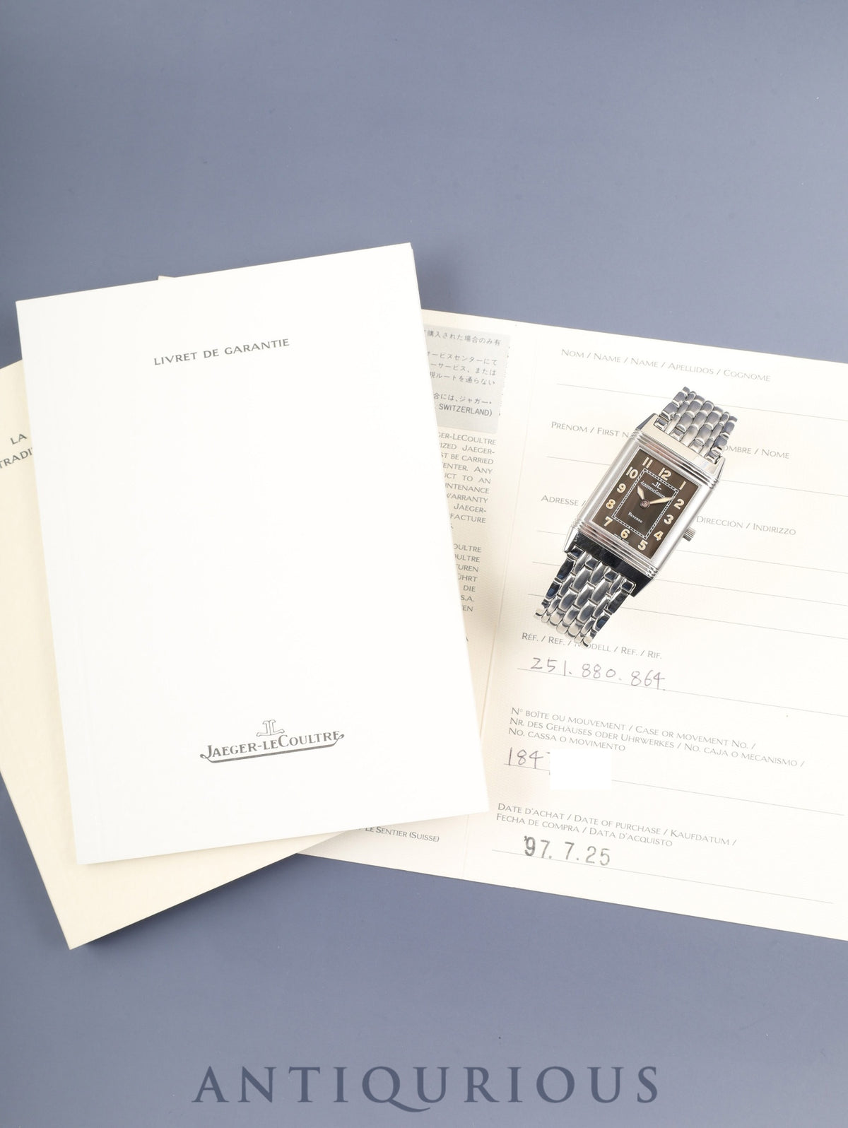 Jaeger-LeCoultre Reverso Classic Shadow 251.8.86 / 251.880.864 Manual Winding Caliber 846/1 Stainless Steel Gray Dial Warranty Booklet Overhauled *Case Back Engraving