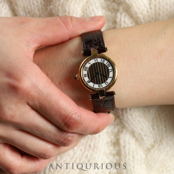 Cartier Must Vendome VLC SM 590004 Quartz Cal.90 SV925 Leather Genuine Buckle (GP) Front Trinity Dial Box Warranty (1991) Overhauled