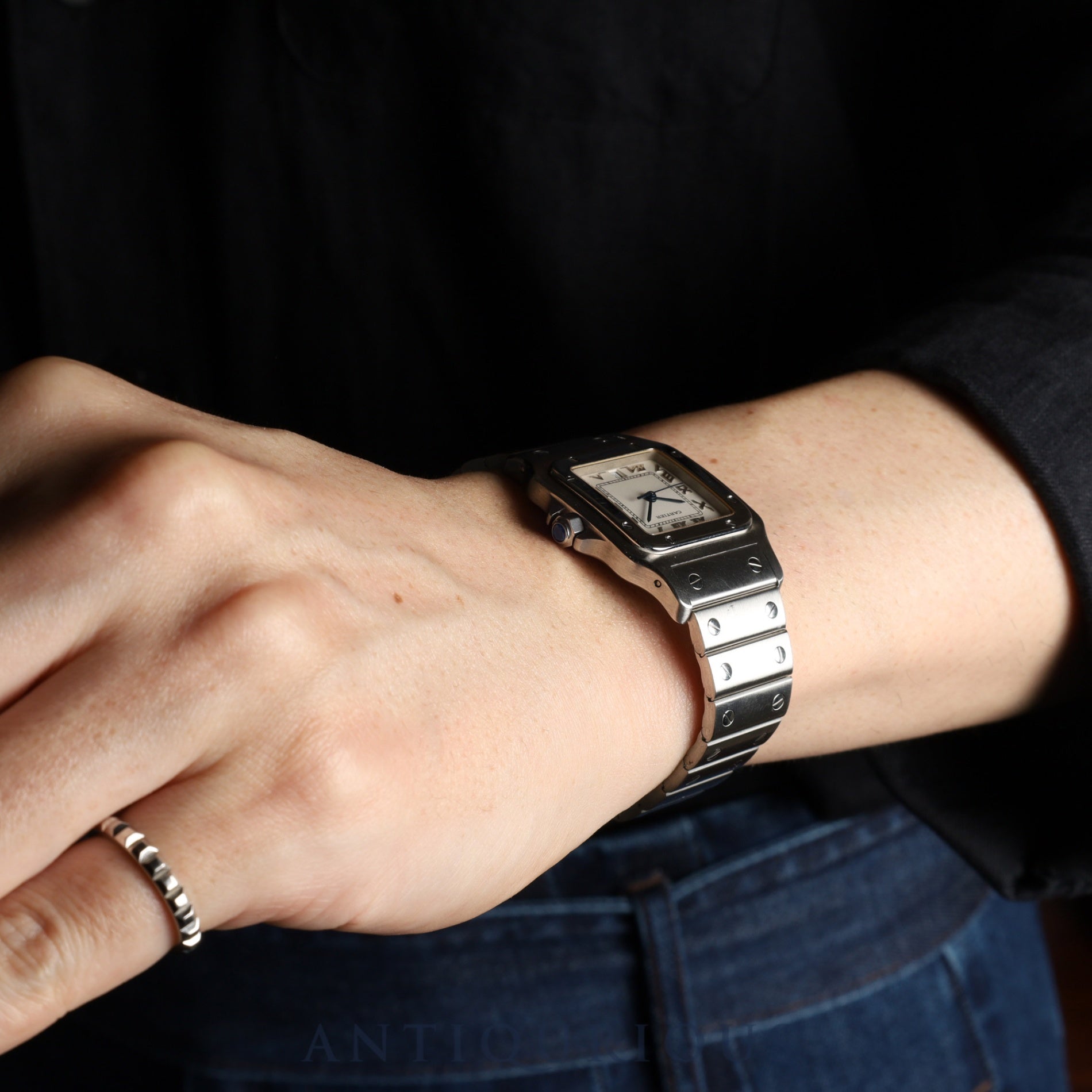 Cartier Santos Galbee LM W20025D6 / 1564 Quartz Cal.87 Stainless Steel Ivory with Silver Roman Dial Overhauled